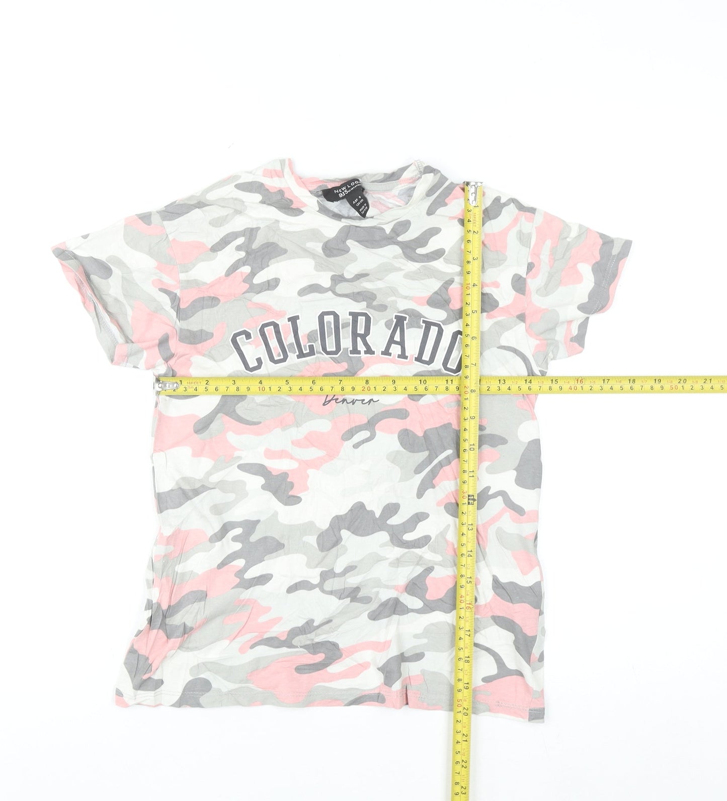New Look 915 Generation Girls Pink Camo T-Shirt Age 9 Grey & White Cotton