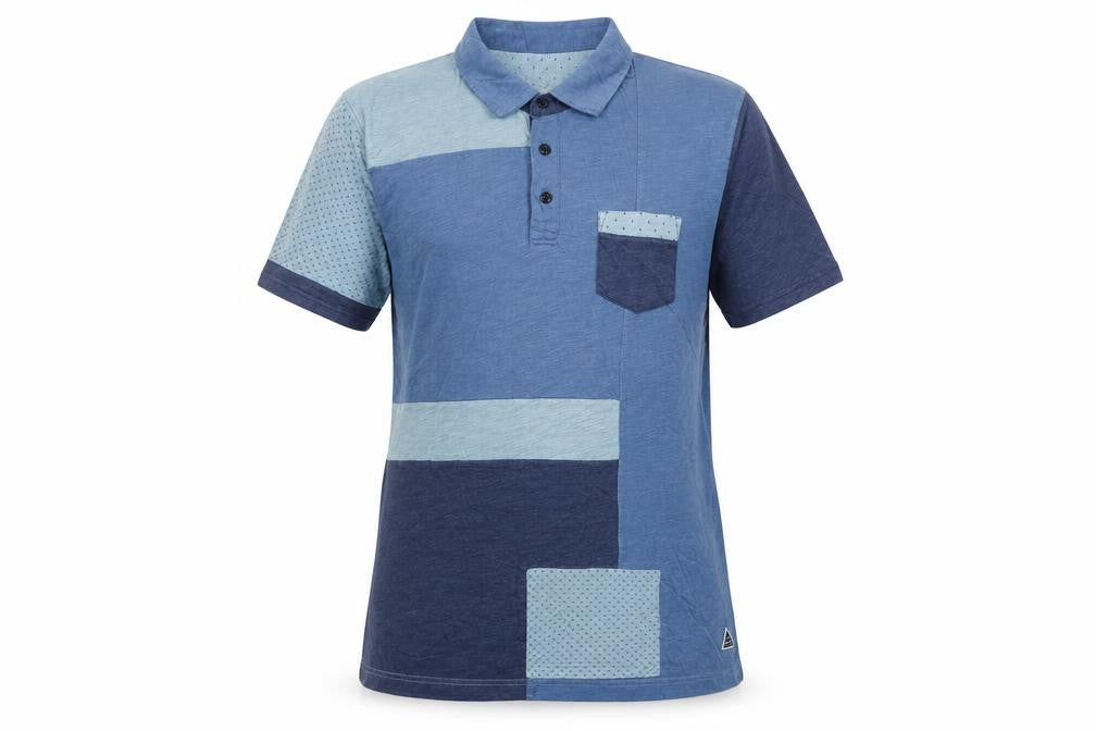 Mango Man Blue Colourblock Slim Fit Cotton Polo Shirt Size L