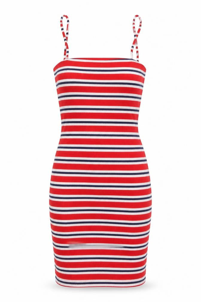 H&M Women Red Striped Bodycon Jersey Dress Size 8