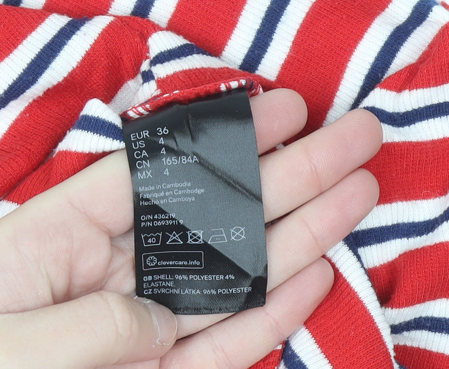 H&M Women Red Striped Bodycon Jersey Dress Size 8