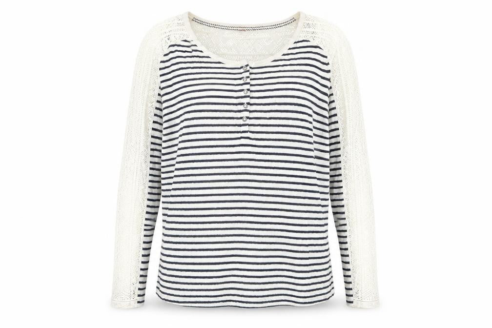 FatFace Womens Blue White Stripe Henley Knit Jumper Size 16