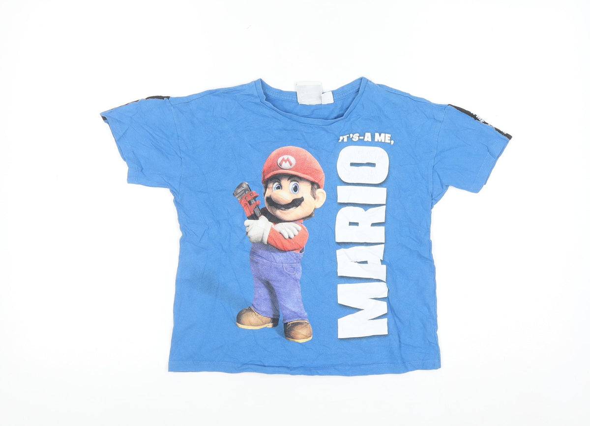 Nintendo Boys Blue Mario Graphic Short Sleeve Cotton T-Shirt 7-8 Years