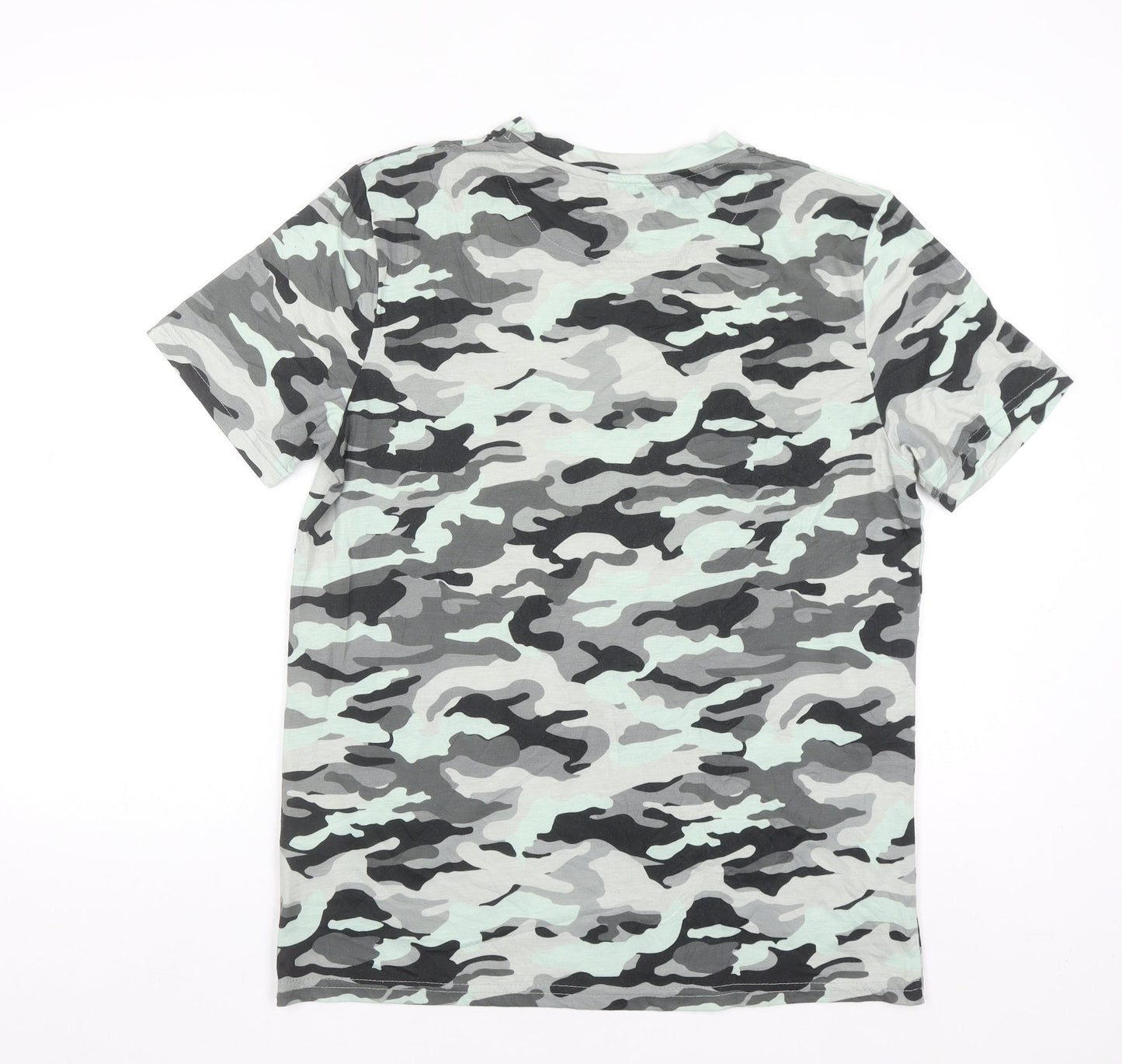 boohooMAN Men's Grey Camouflage Short Sleeve Crew Neck T-Shirt M