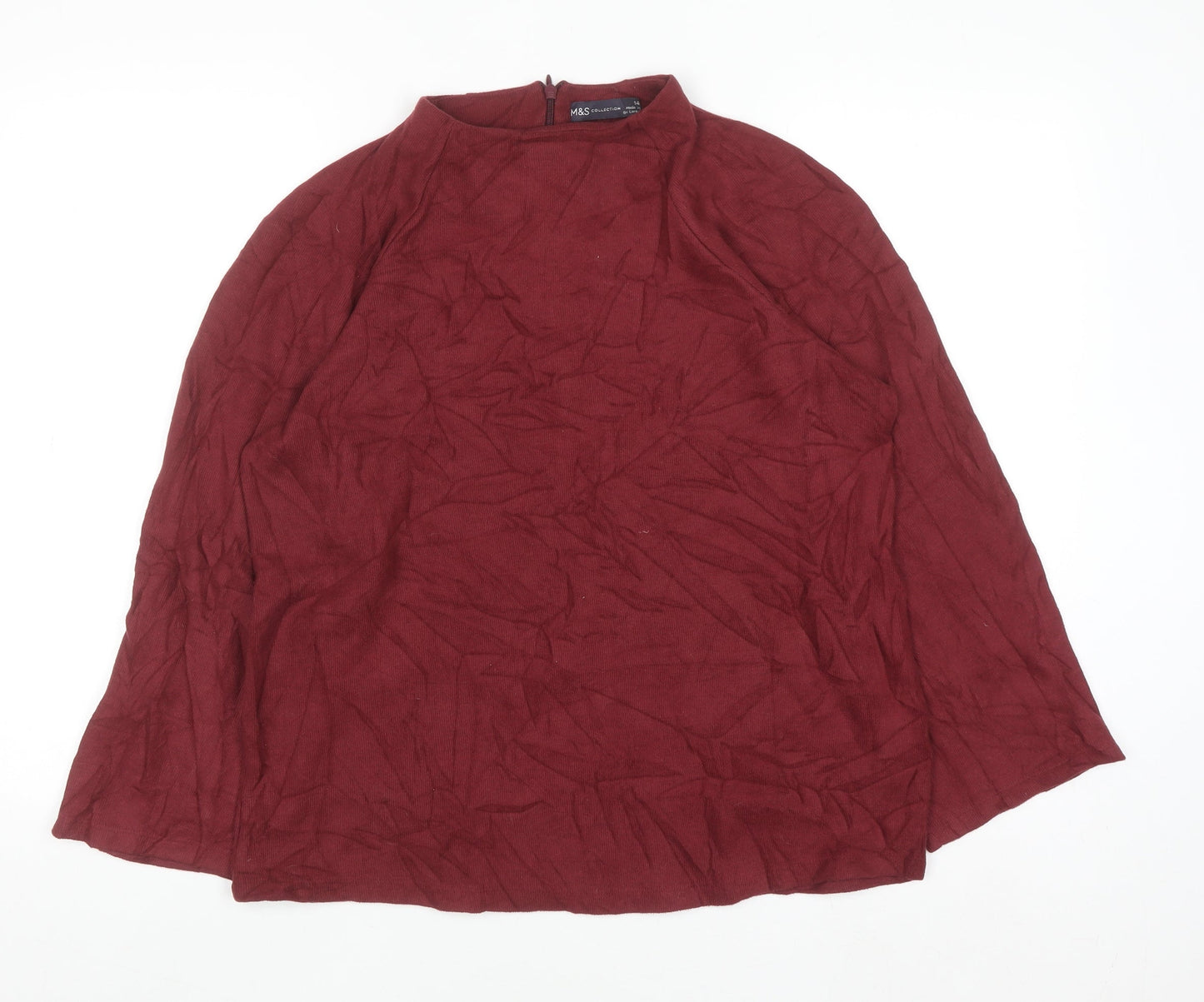 Marks and Spencer Women's Red High Neck Knit Jumper Size 14