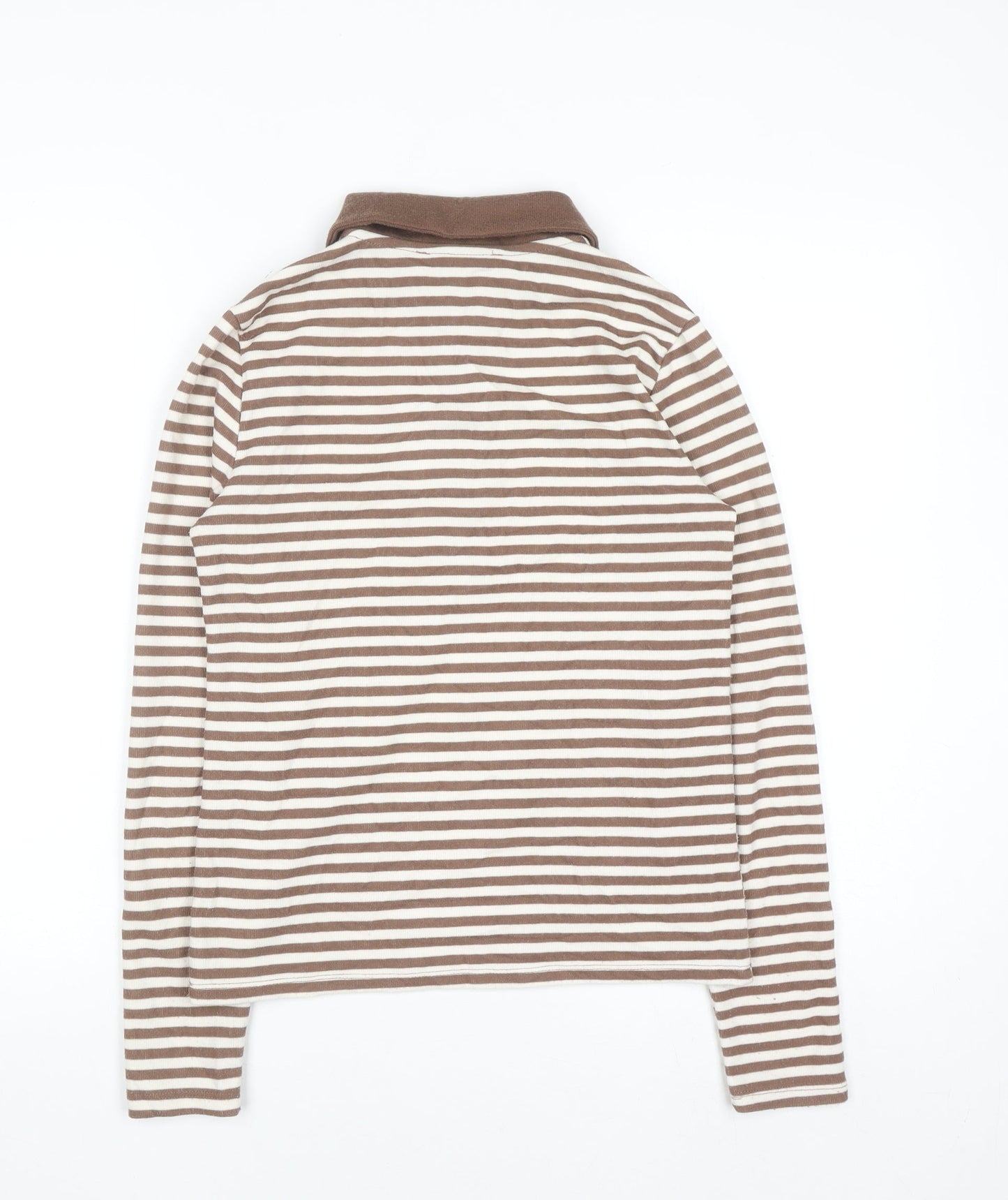 MNG Women Brown Stripe Collared Henley Jumper Size M