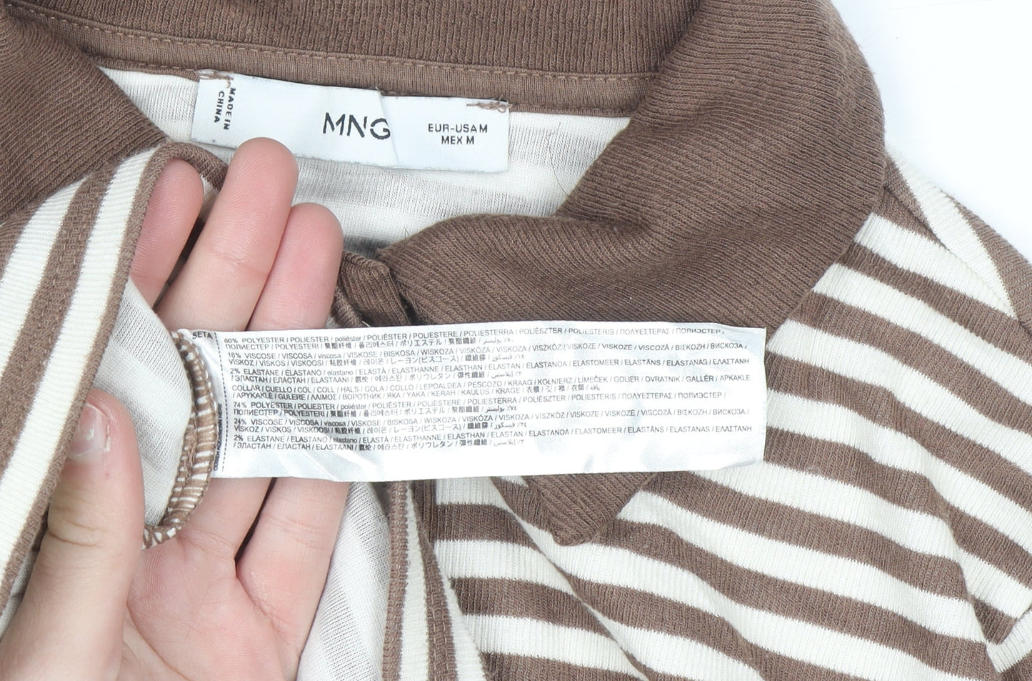 MNG Women Brown Stripe Collared Henley Jumper Size M