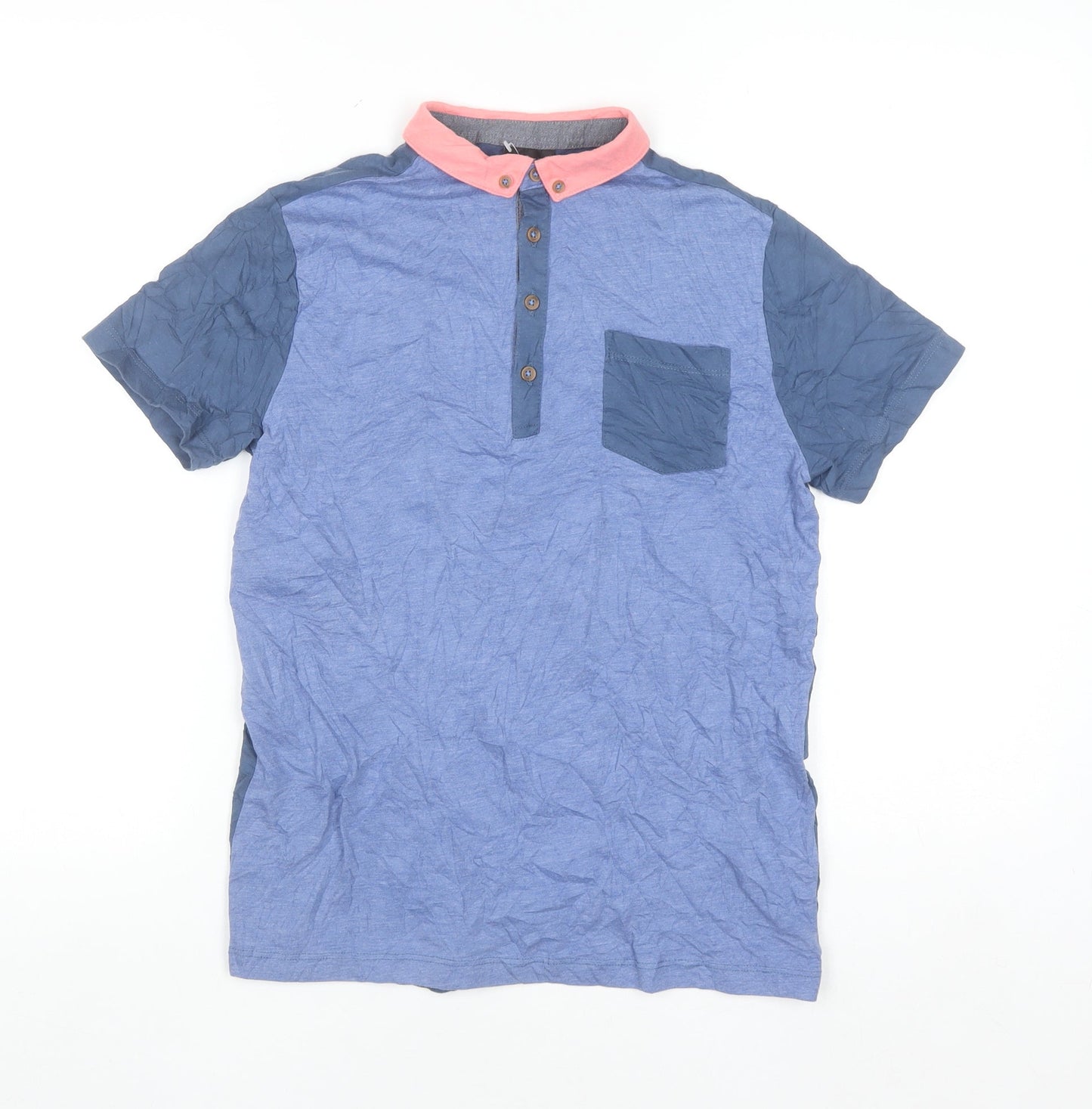 Next Boys Blue Colourblock Polo Shirt 12 Years Short Sleeve Cotton Blend