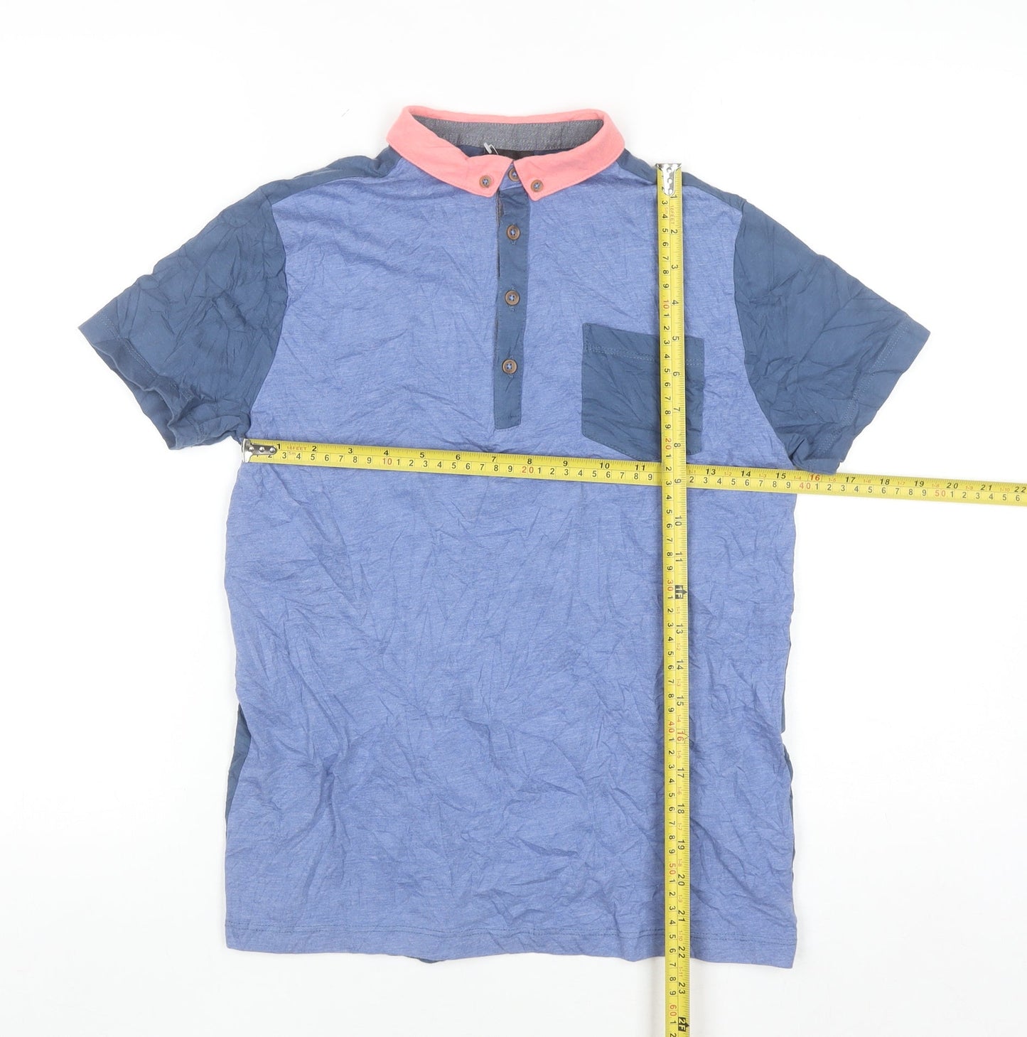 Next Boys Blue Colourblock Polo Shirt 12 Years Short Sleeve Cotton Blend