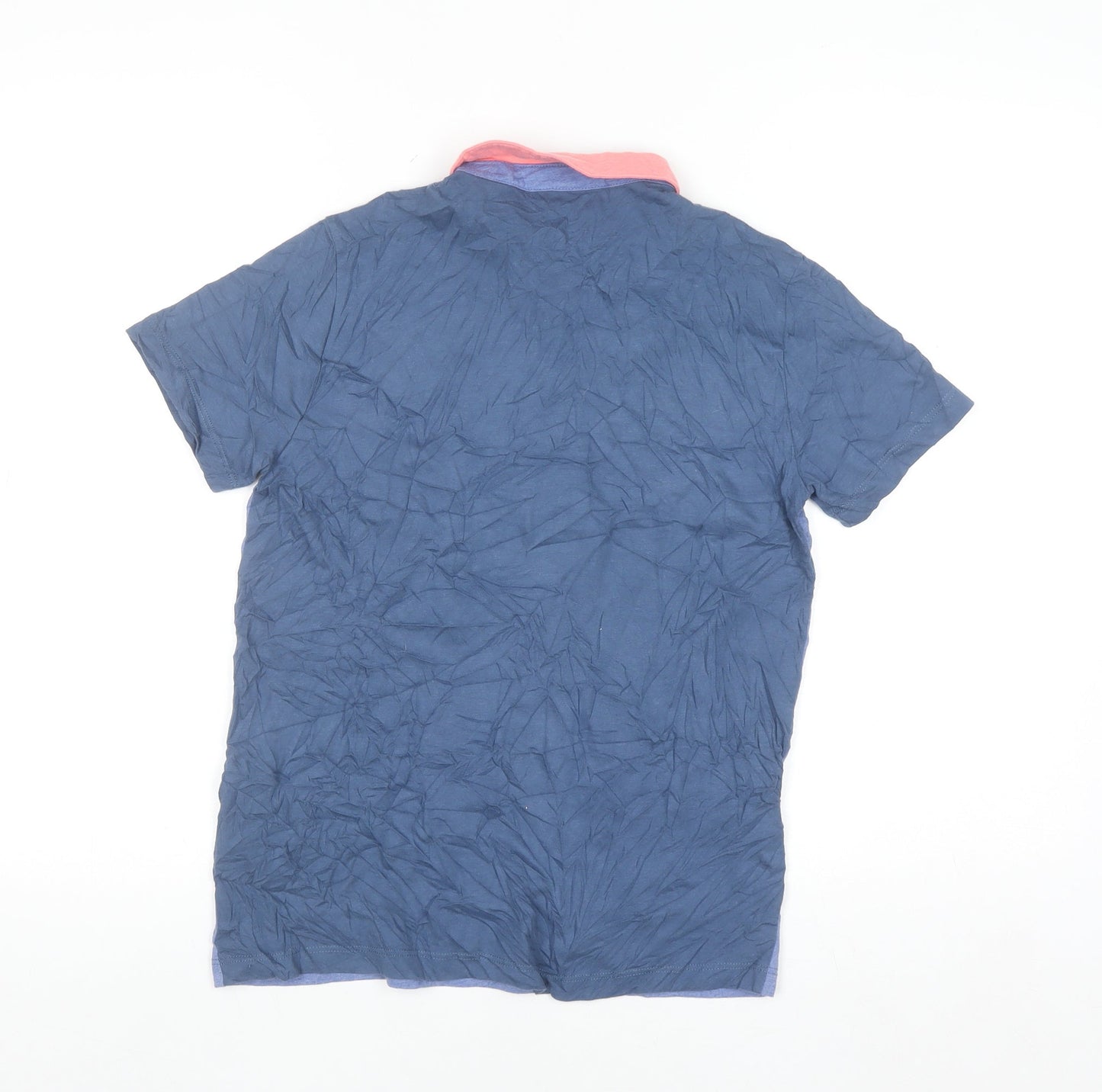 Next Boys Blue Colourblock Polo Shirt 12 Years Short Sleeve Cotton Blend