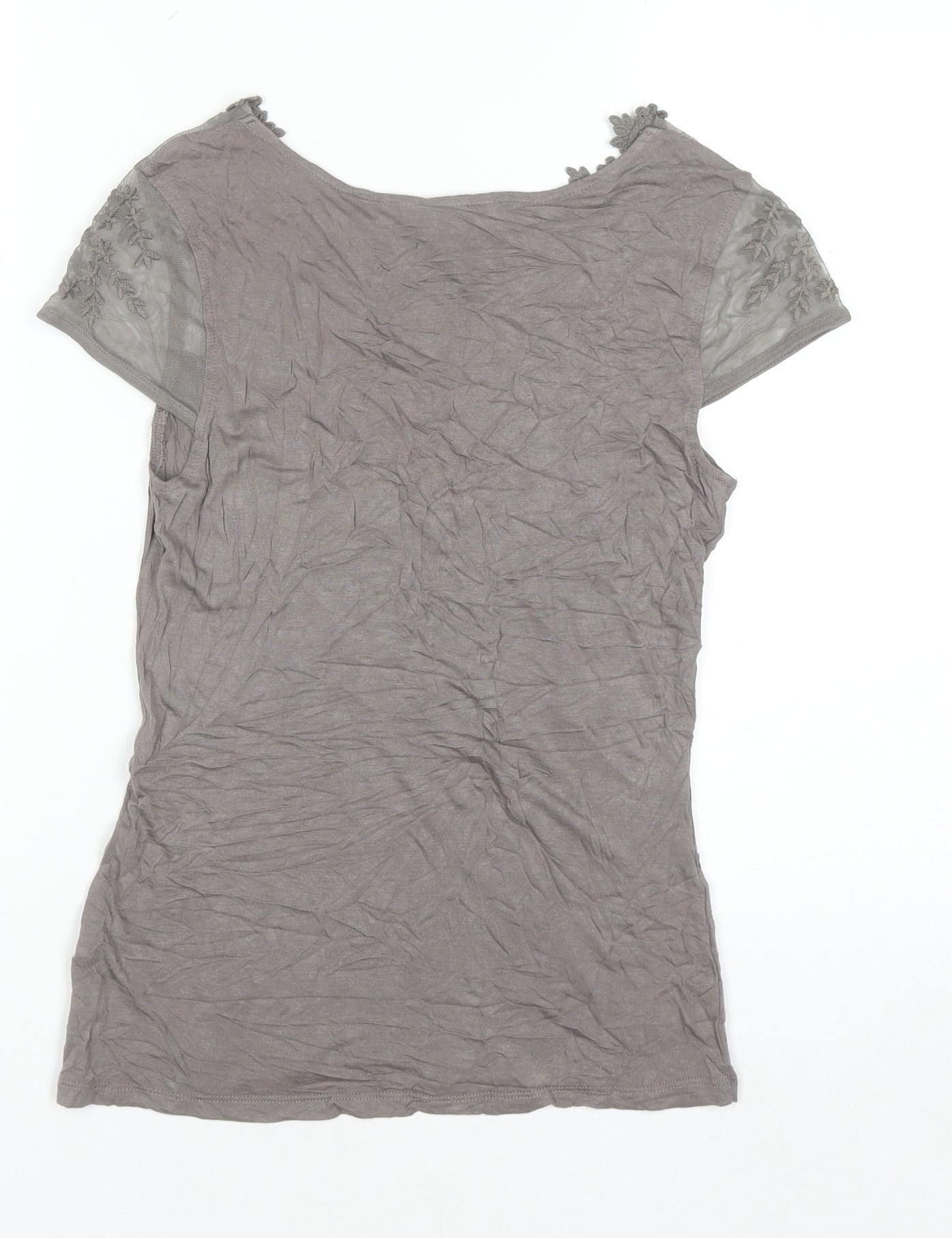 H&M Women’s Grey Embroidered Short Sleeve Blouse Size S