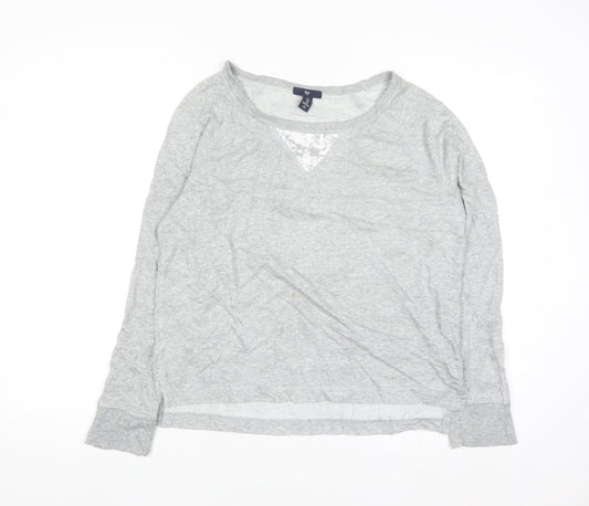 Gap Women Grey Sequin Crew Neck Pullover Sweatshirt M