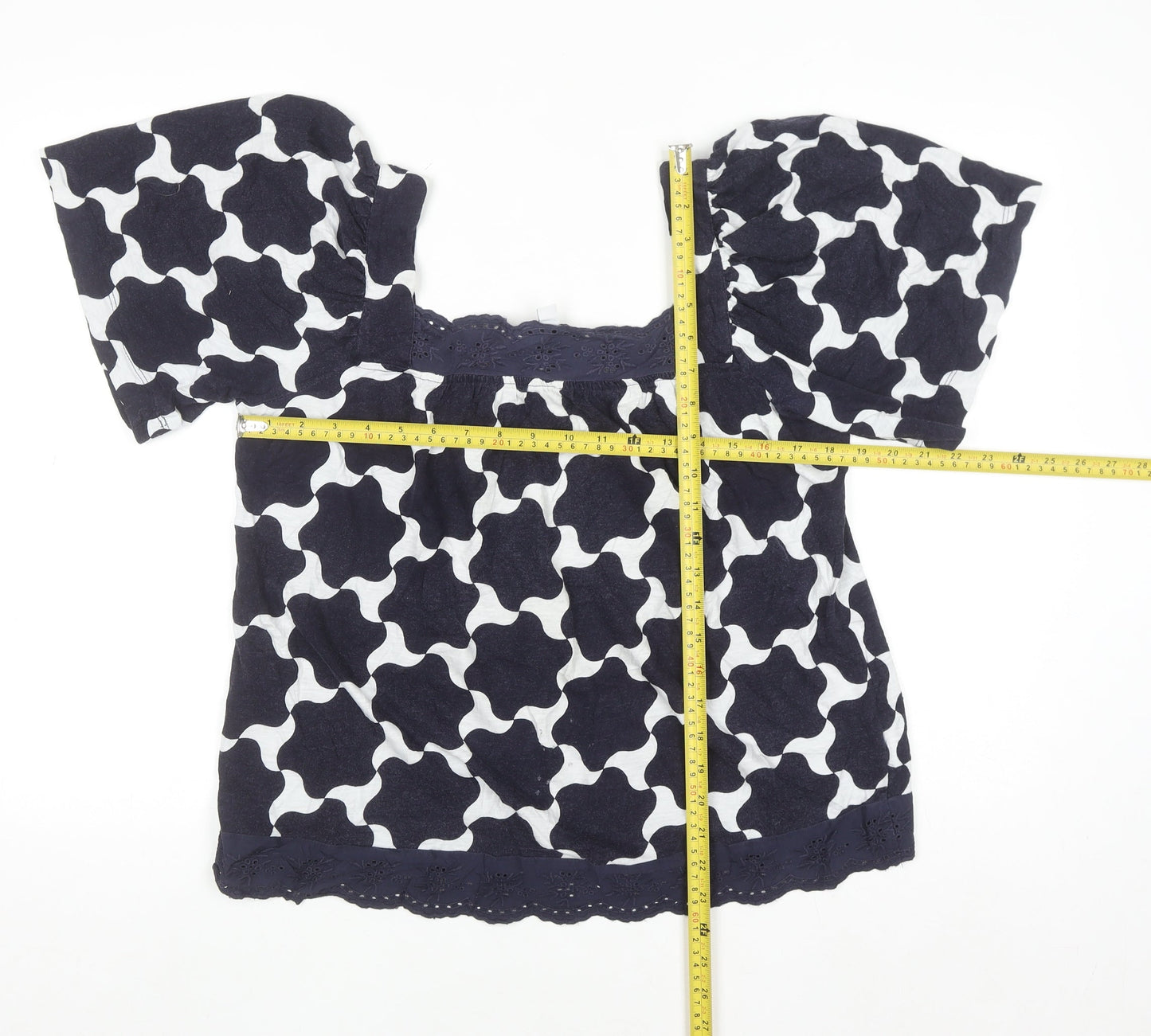 Next Women's Blue Geometric Cotton Tunic Blouse UK 14