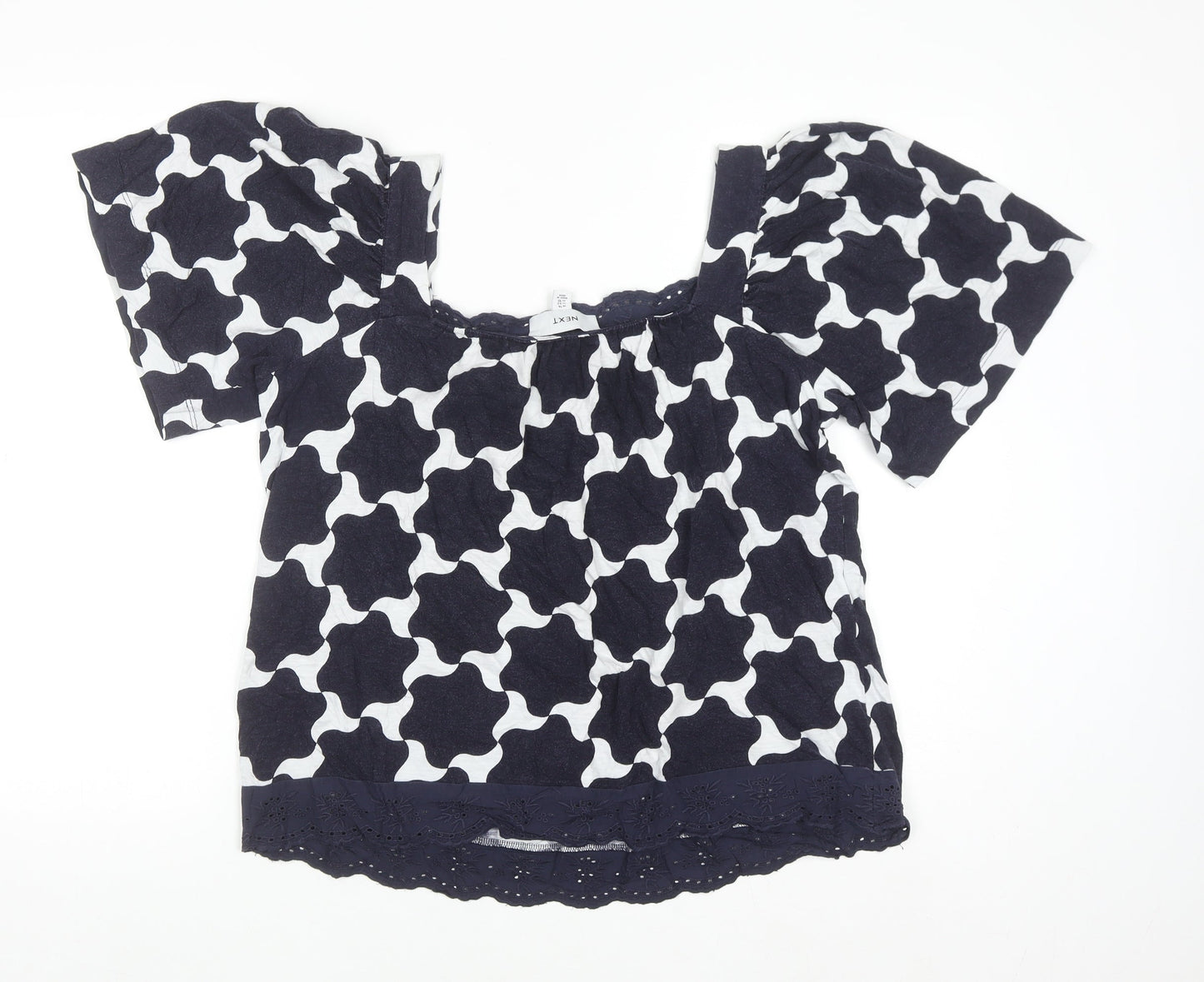 Next Women's Blue Geometric Cotton Tunic Blouse UK 14
