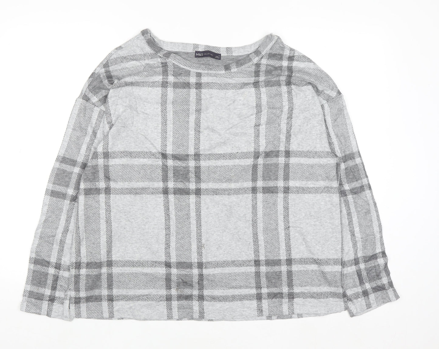 Marks and Spencer Women Grey Check Knit Pullover Jumper Size 16