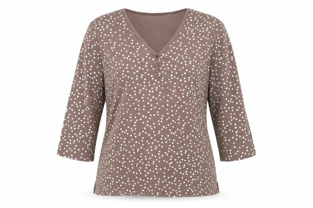 TIGI Womens Brown Polka Dot V-Neck Long Sleeve T-Shirt Size 14/16