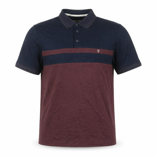 Farah Men's Navy and Burgundy Colourblock Polo Shirt L Cotton Blend