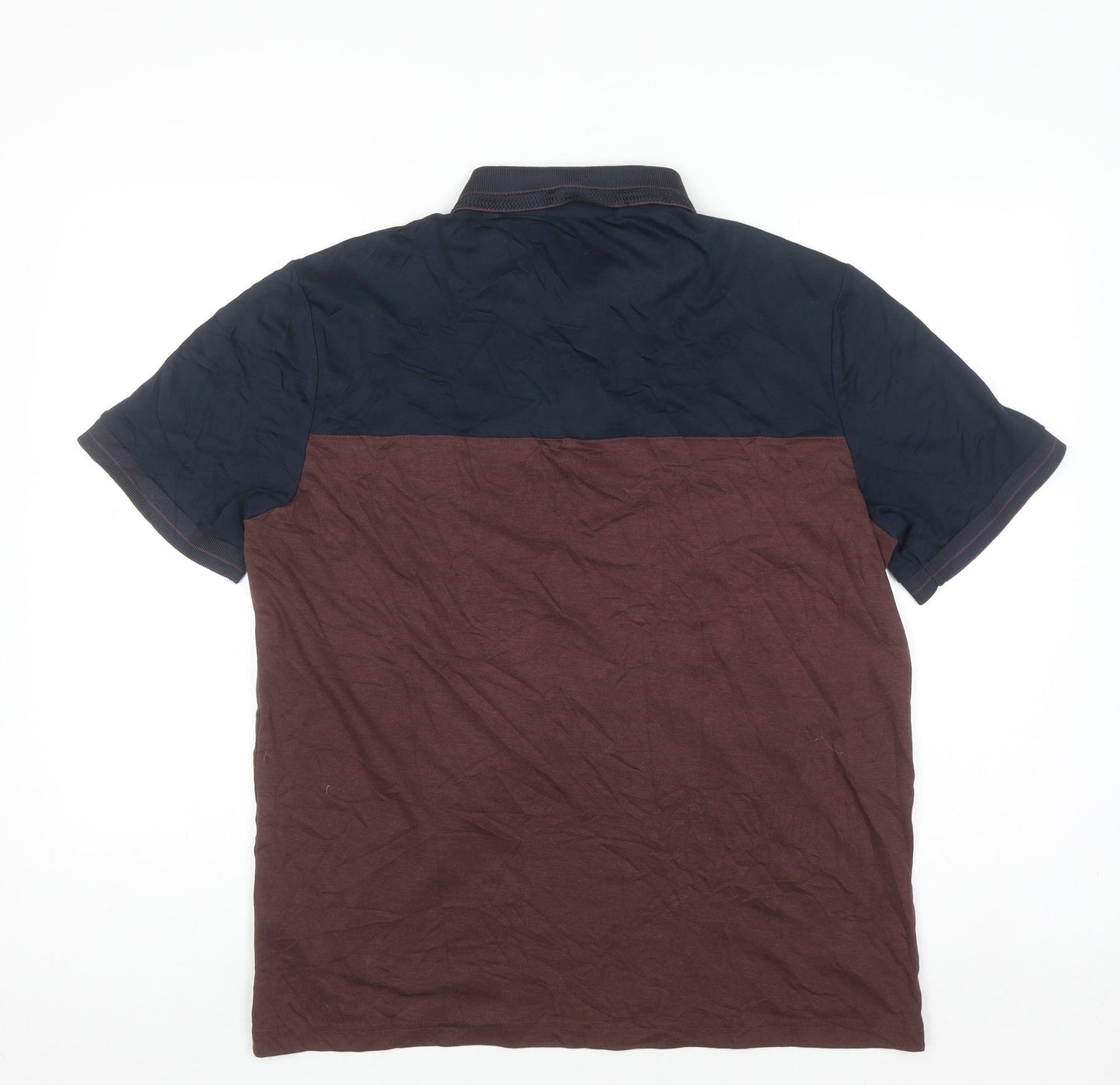 Farah Men's Navy and Burgundy Colourblock Polo Shirt L Cotton Blend