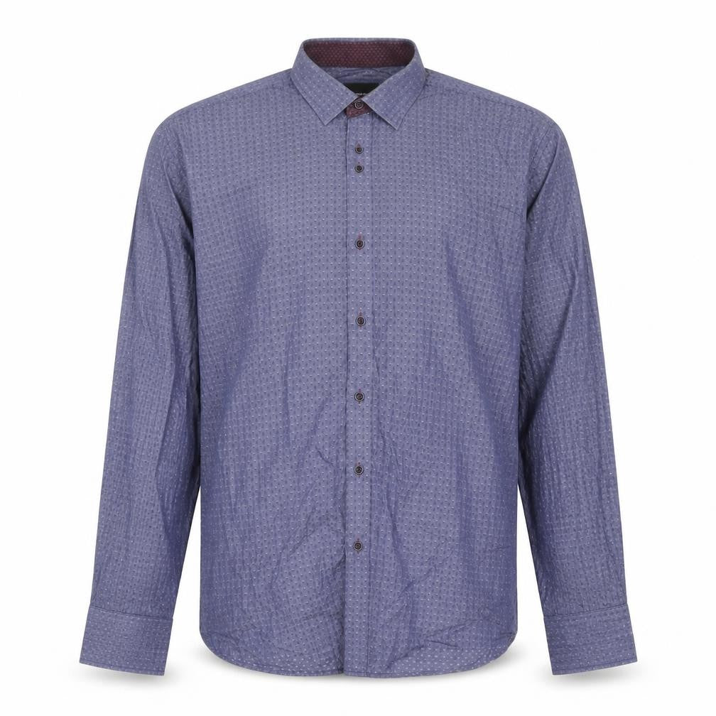 Remus Uomo Jeans Men's Blue Geometric Cotton Shirt XL Slim Fit