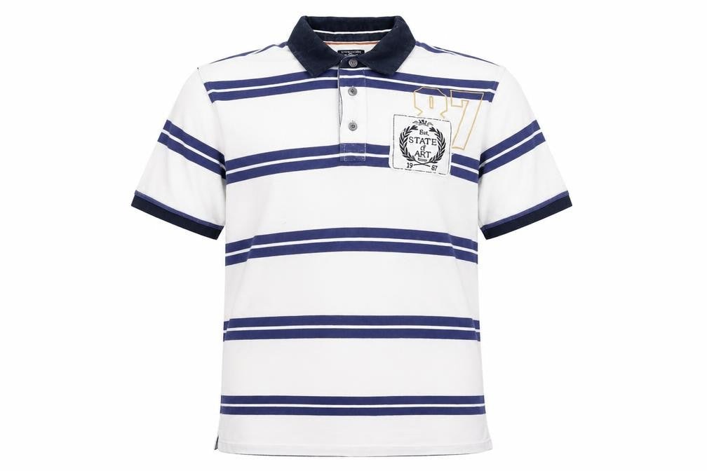 State of Art Men's White Striped 2XL Polo Shirt Cotton