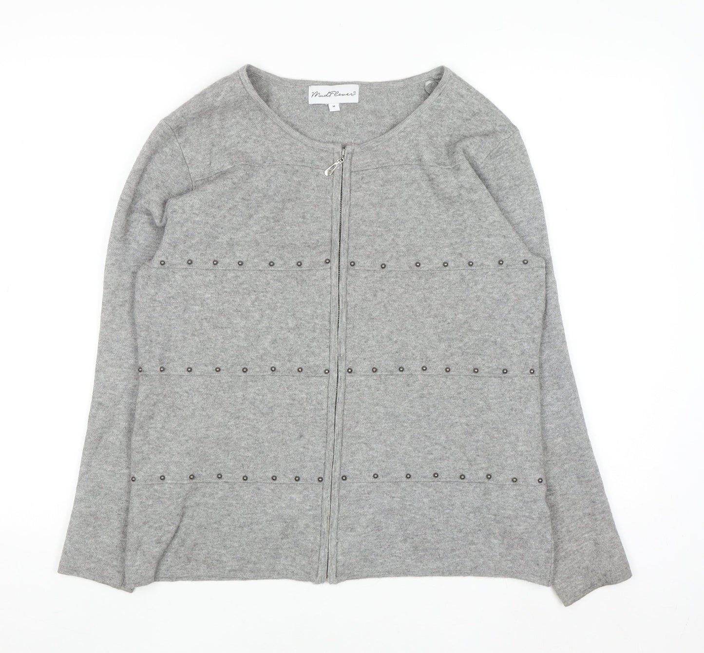 Mudflower Women's Grey Full Zip Studded Knit Jumper Size M