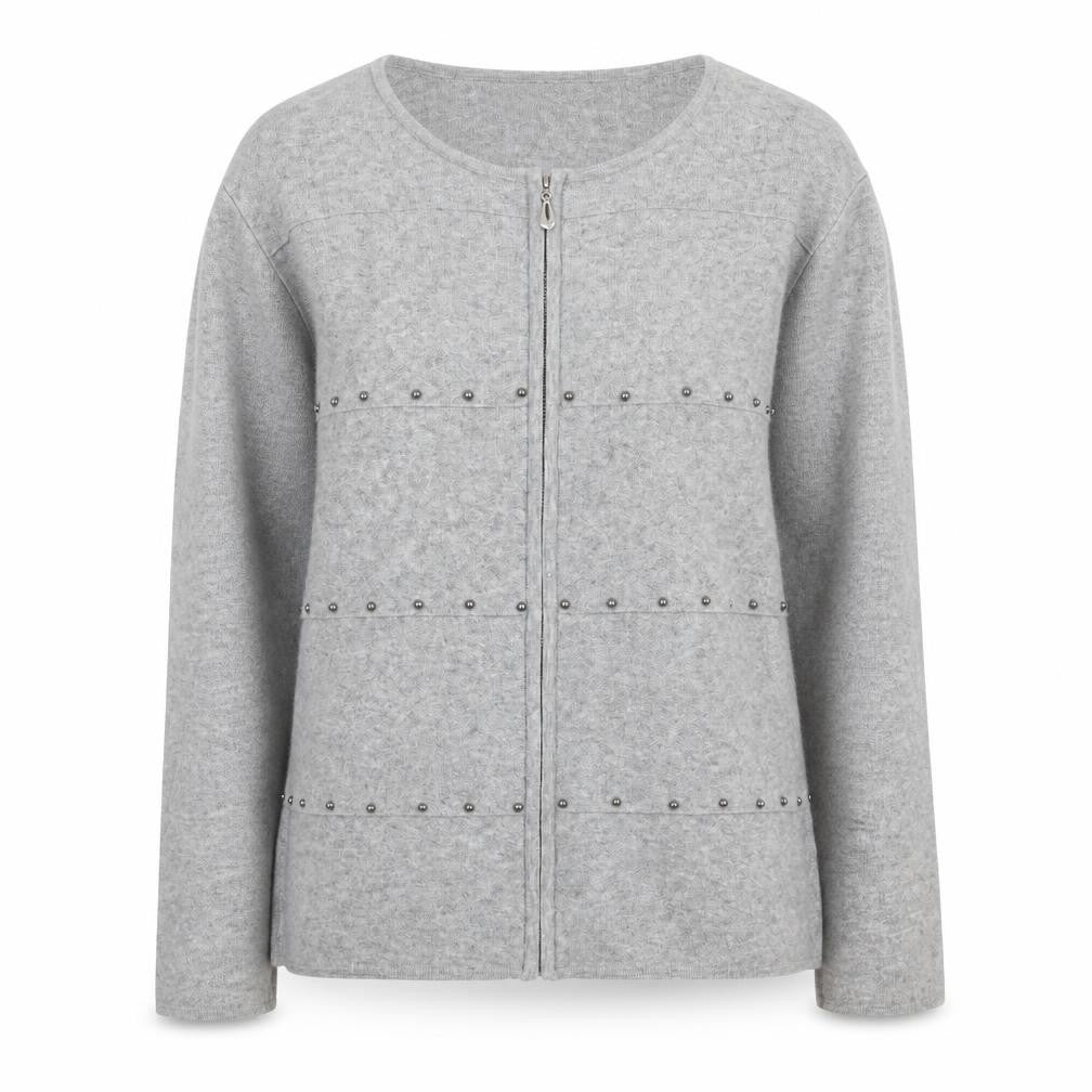 Mudflower Women's Grey Full Zip Studded Knit Jumper Size M