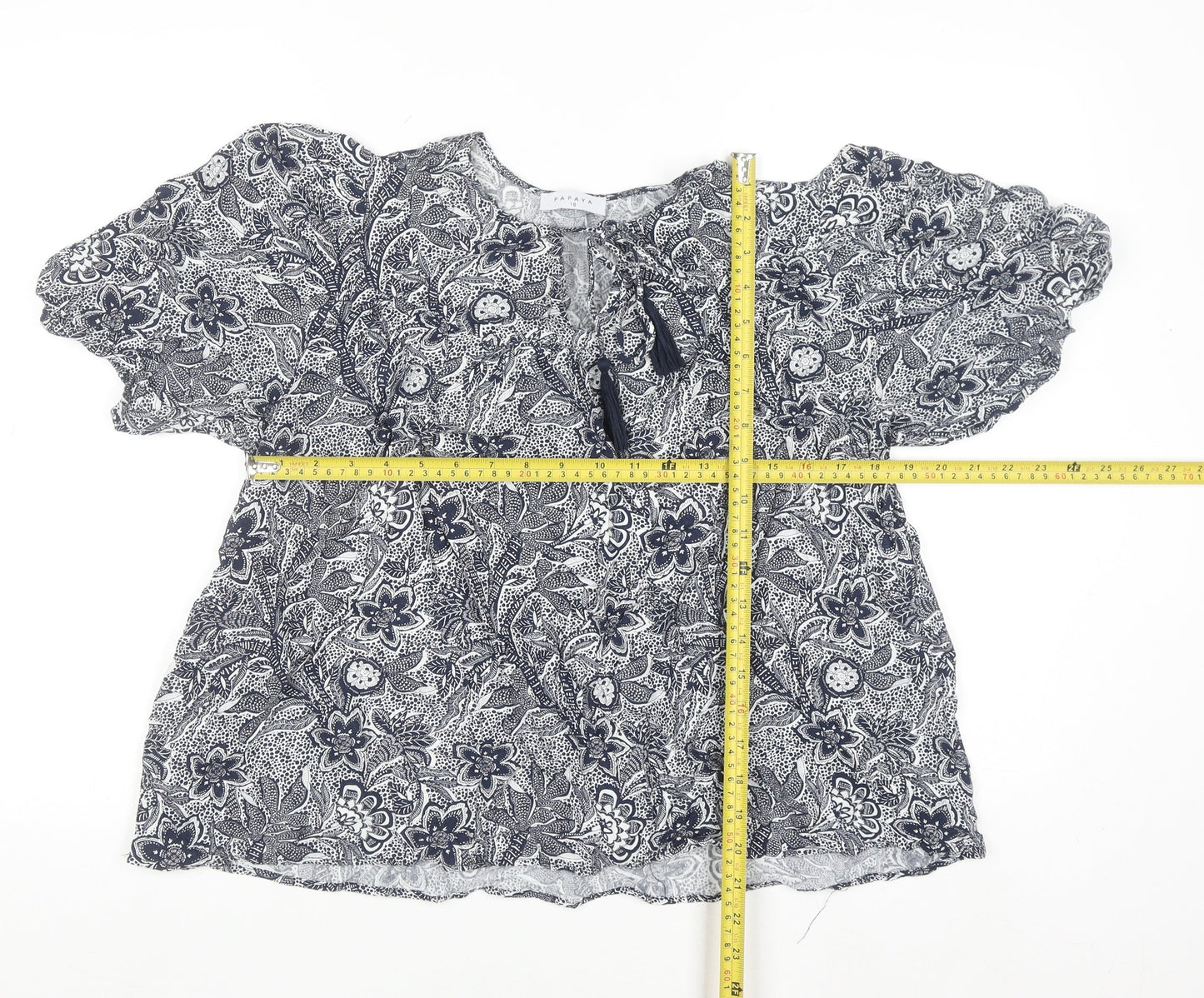 Papaya Women’s Blue Floral Peasant Blouse Size 18 Viscose