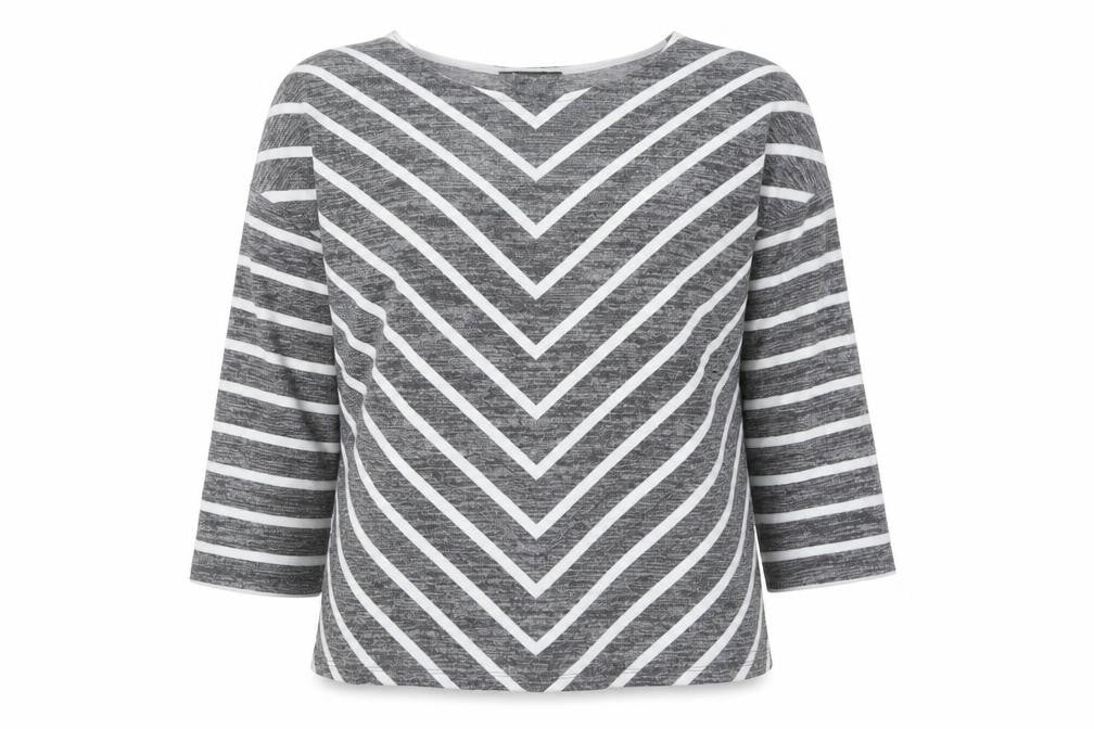 Bonmarché Women Grey Striped Boat Neck Pullover Jumper Size 14