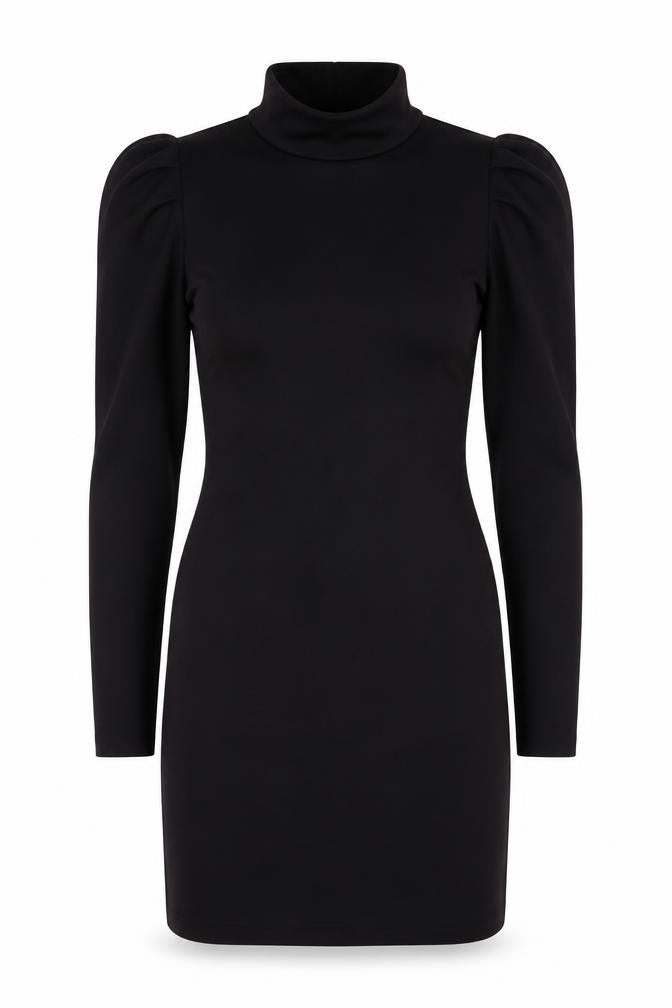 Urban Threads Women Black Size 8 Bodycon High Neck Puff Sleeve Dress