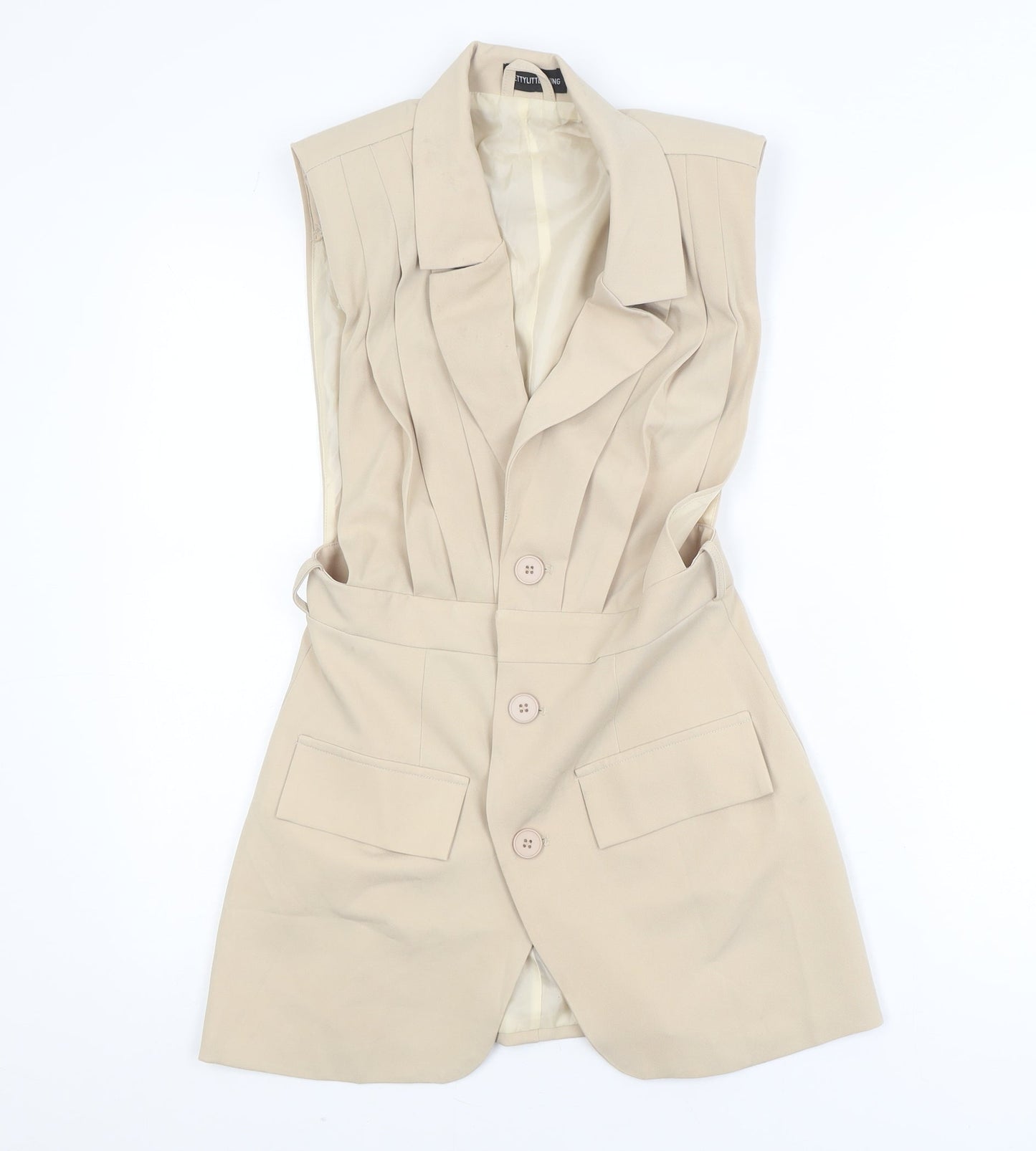 PrettyLittleThing Women Beige Sleeveless Long Blazer Jacket UK 10