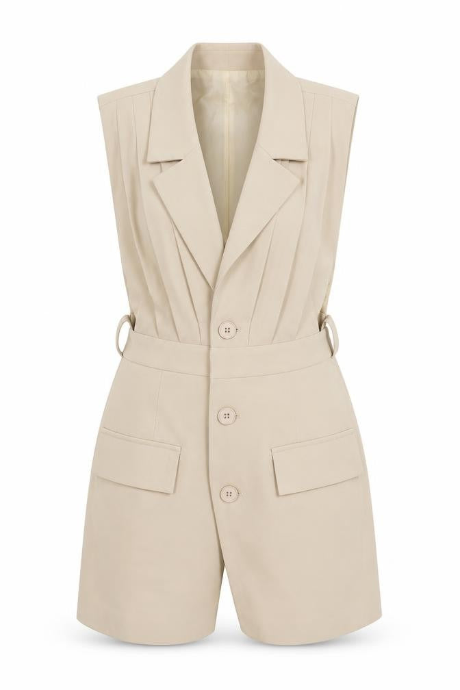 PRETTYLITTLETHING Women Beige Sleeveless Long Blazer Jacket UK 10