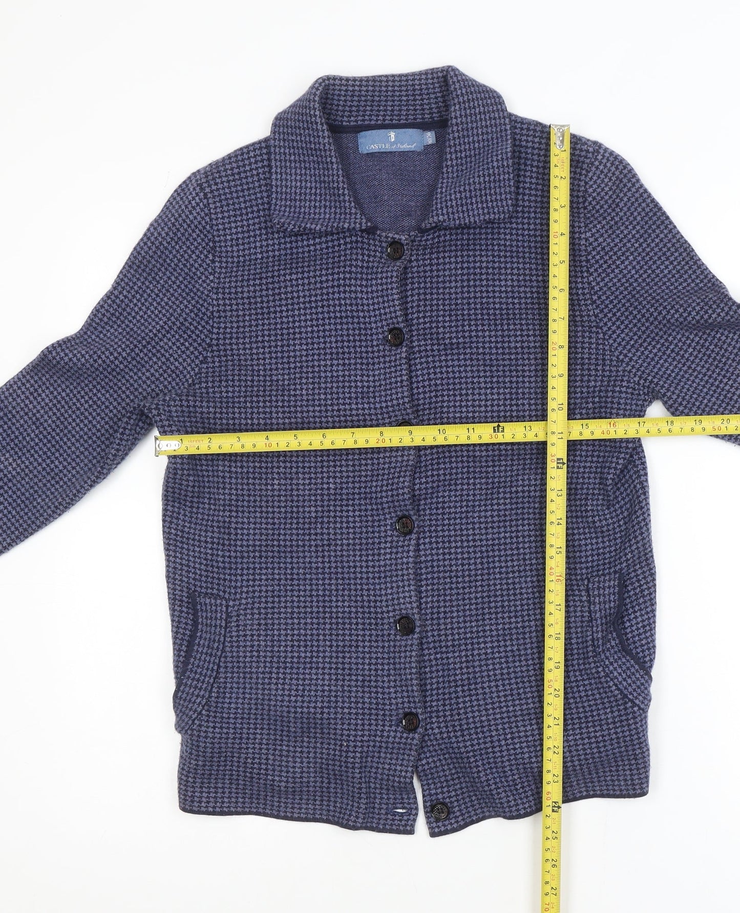 Castle of Ireland Blue Houndstooth Women's Blazer Size 10 Classic Fit