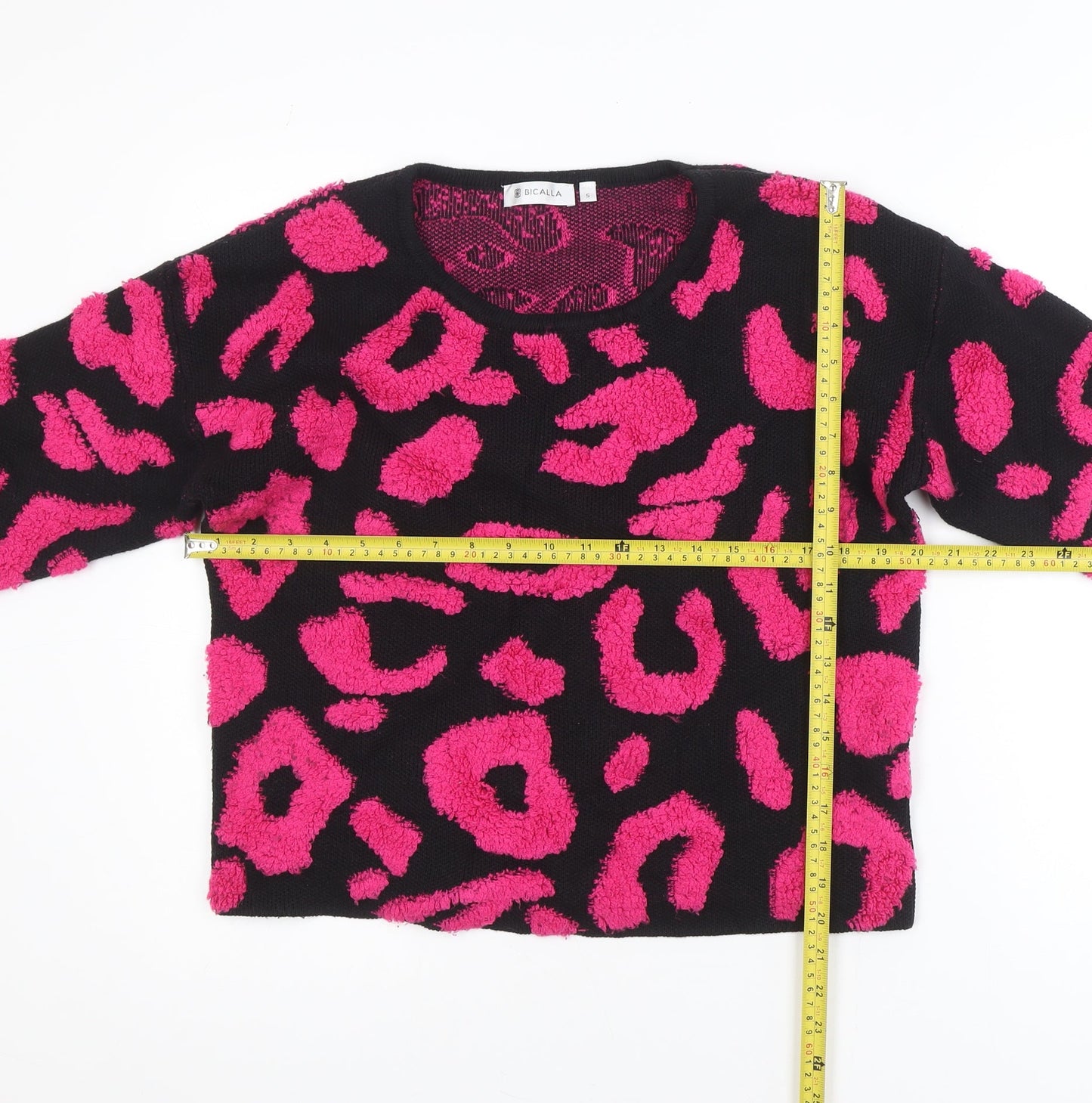 Bicalla Women’s Black Pink Leopard Knit Jumper Size S