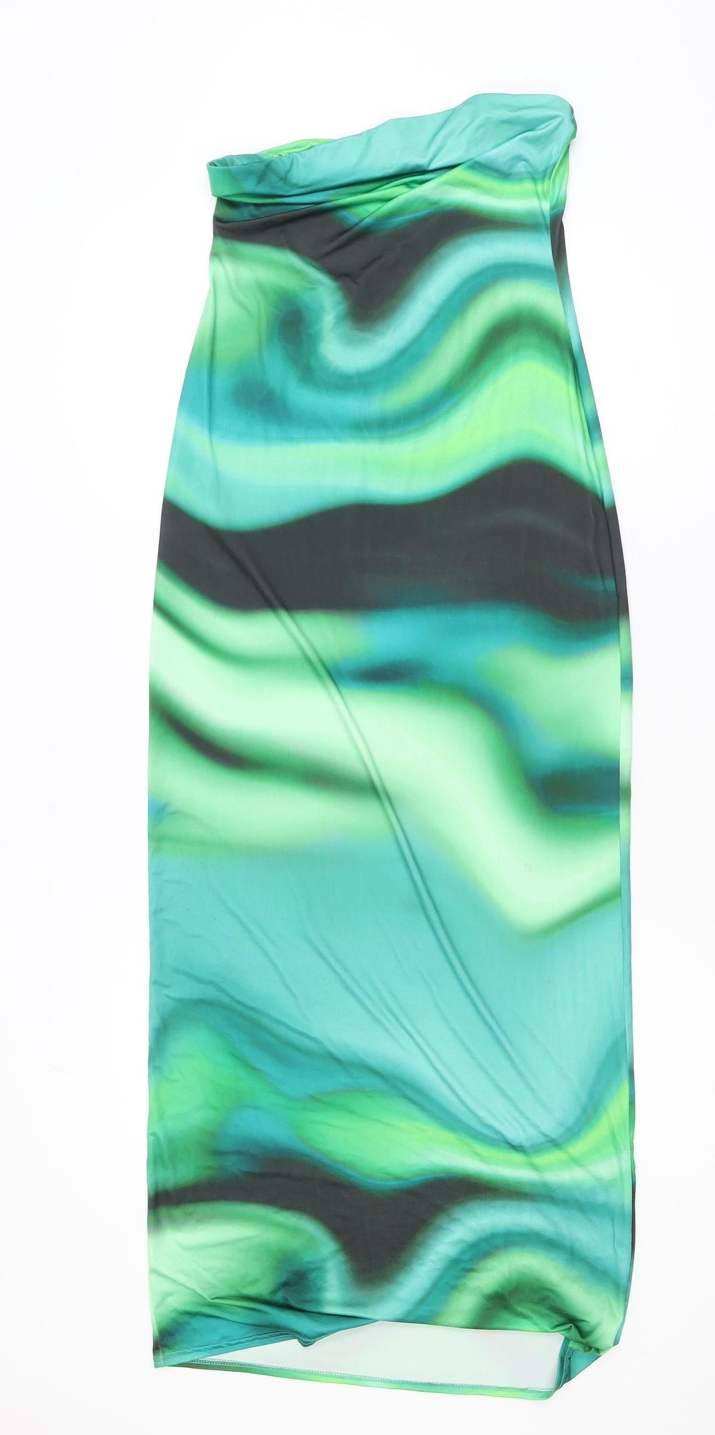 Boohoo Women’s Green Geometric Midi Stretch Pencil Skirt Size 10