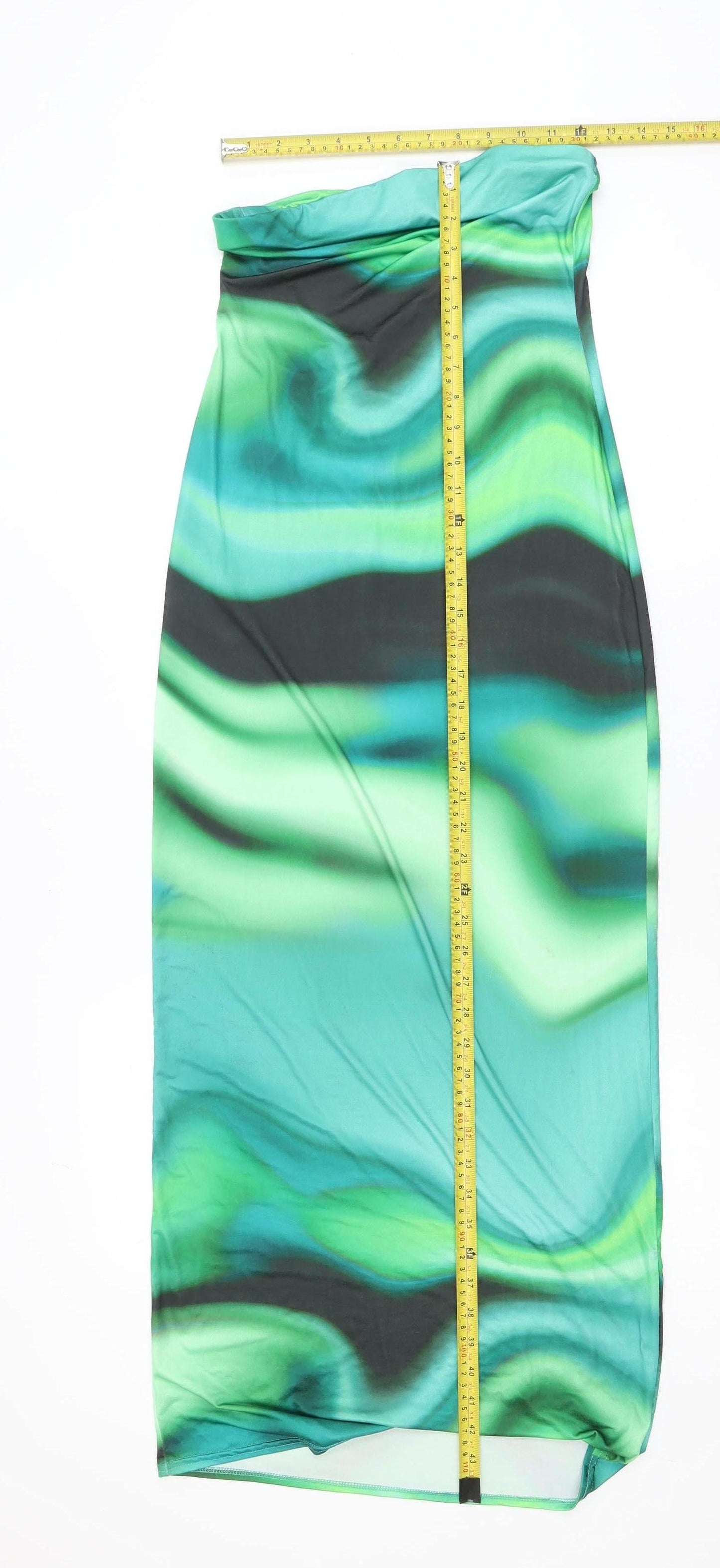 Boohoo Women’s Green Geometric Midi Stretch Pencil Skirt Size 10