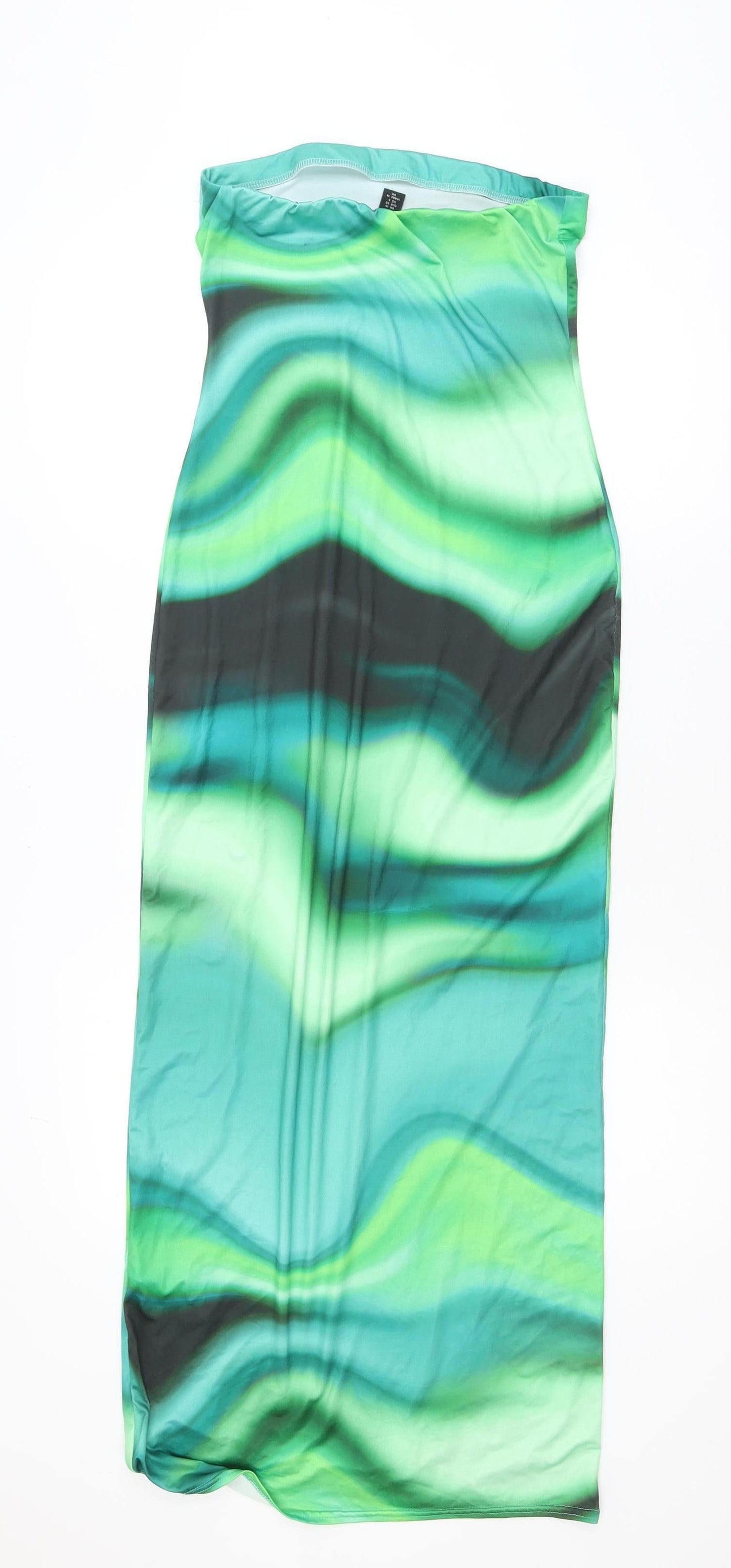 Boohoo Women’s Green Geometric Midi Stretch Pencil Skirt Size 10
