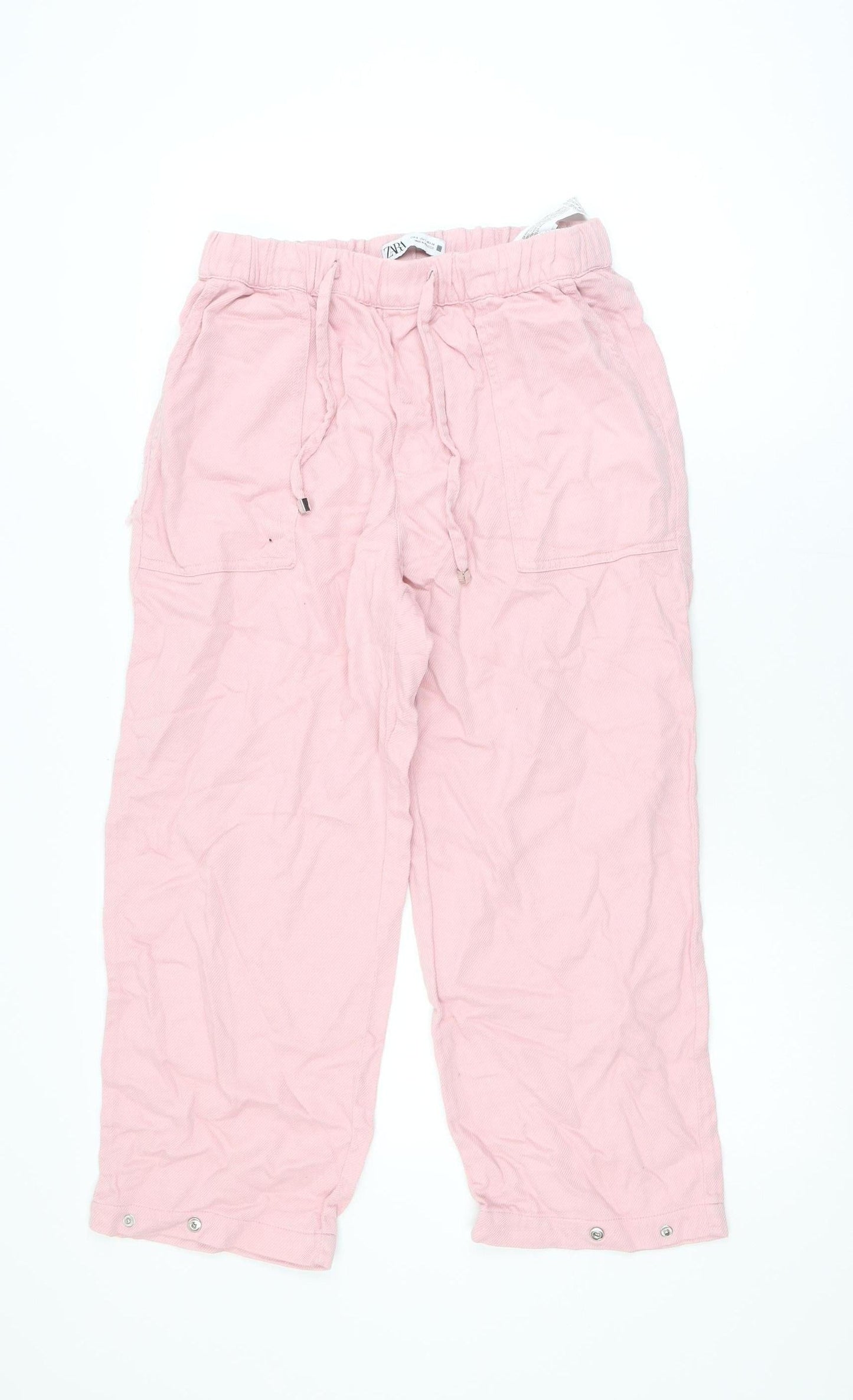 Zara Women Pink Cotton Cargo Trousers Size S Elastic Waist