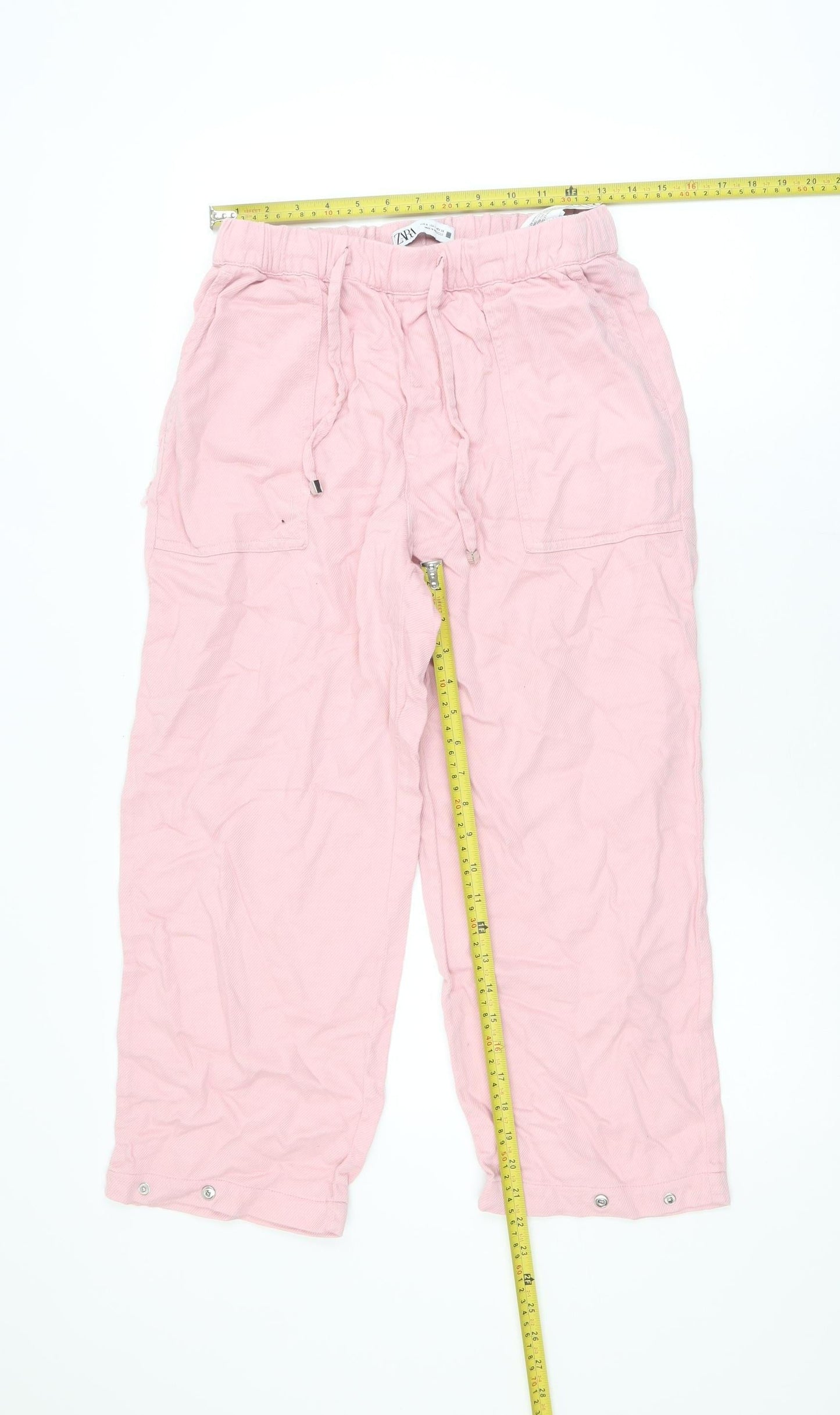Zara Women Pink Cotton Cargo Trousers Size S Elastic Waist