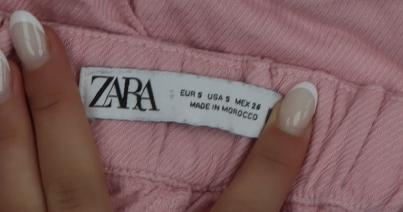 Zara Women Pink Cotton Cargo Trousers Size S Elastic Waist