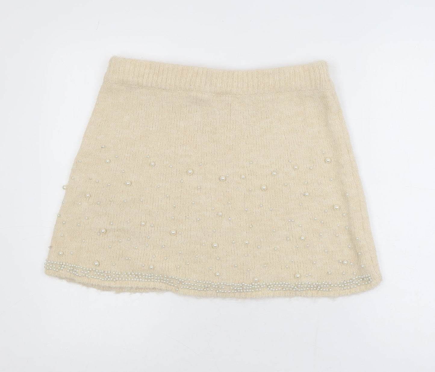 Savida Womens Beige Beaded Knit A-Line Skirt Size 14