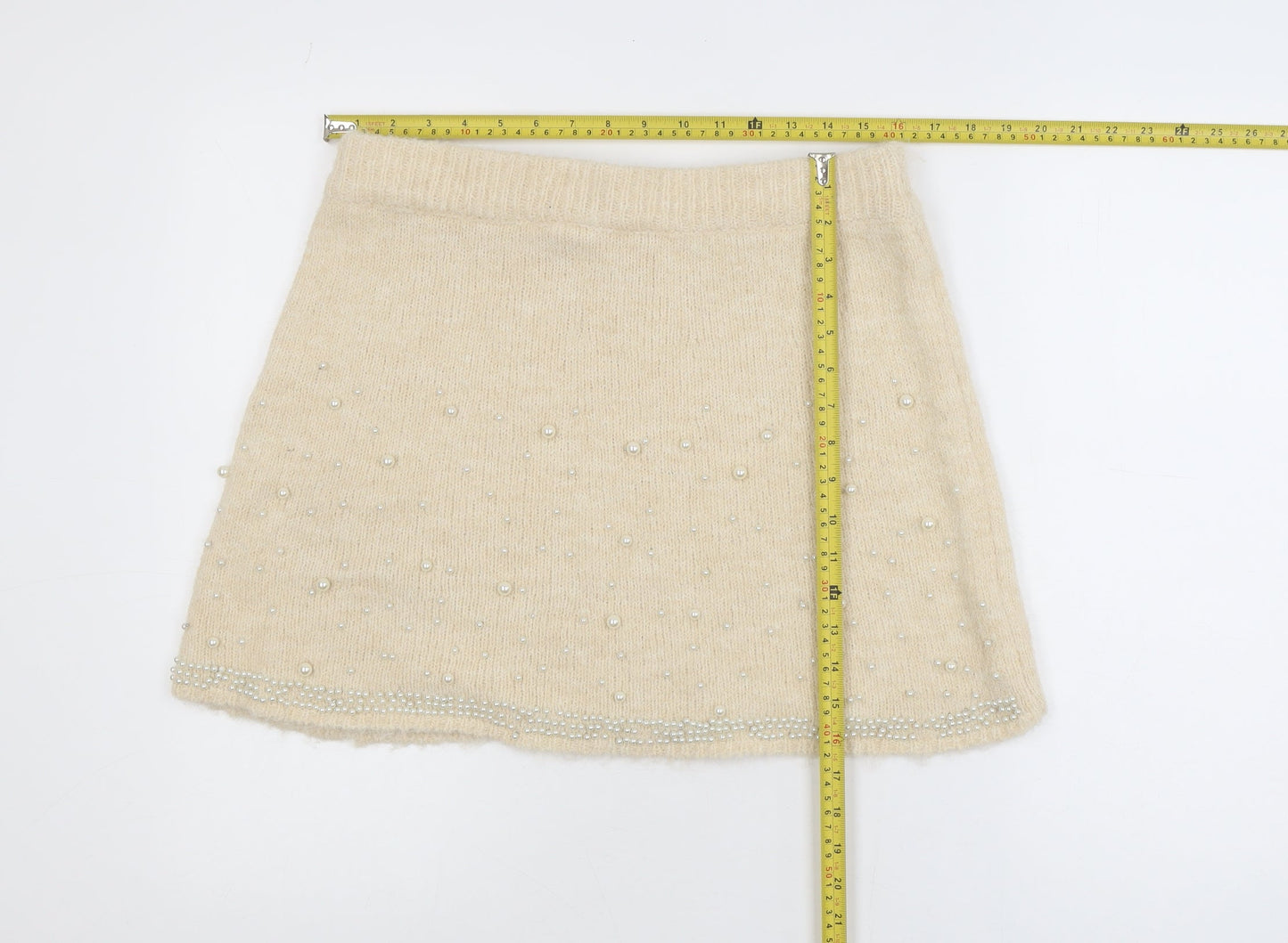 Savida Womens Beige Beaded Knit A-Line Skirt Size 14