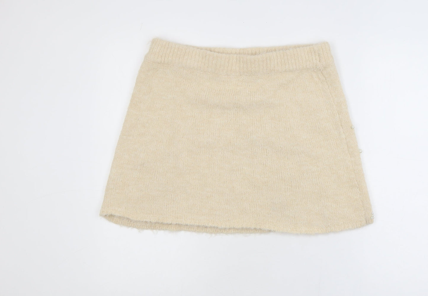 Savida Womens Beige Beaded Knit A-Line Skirt Size 14