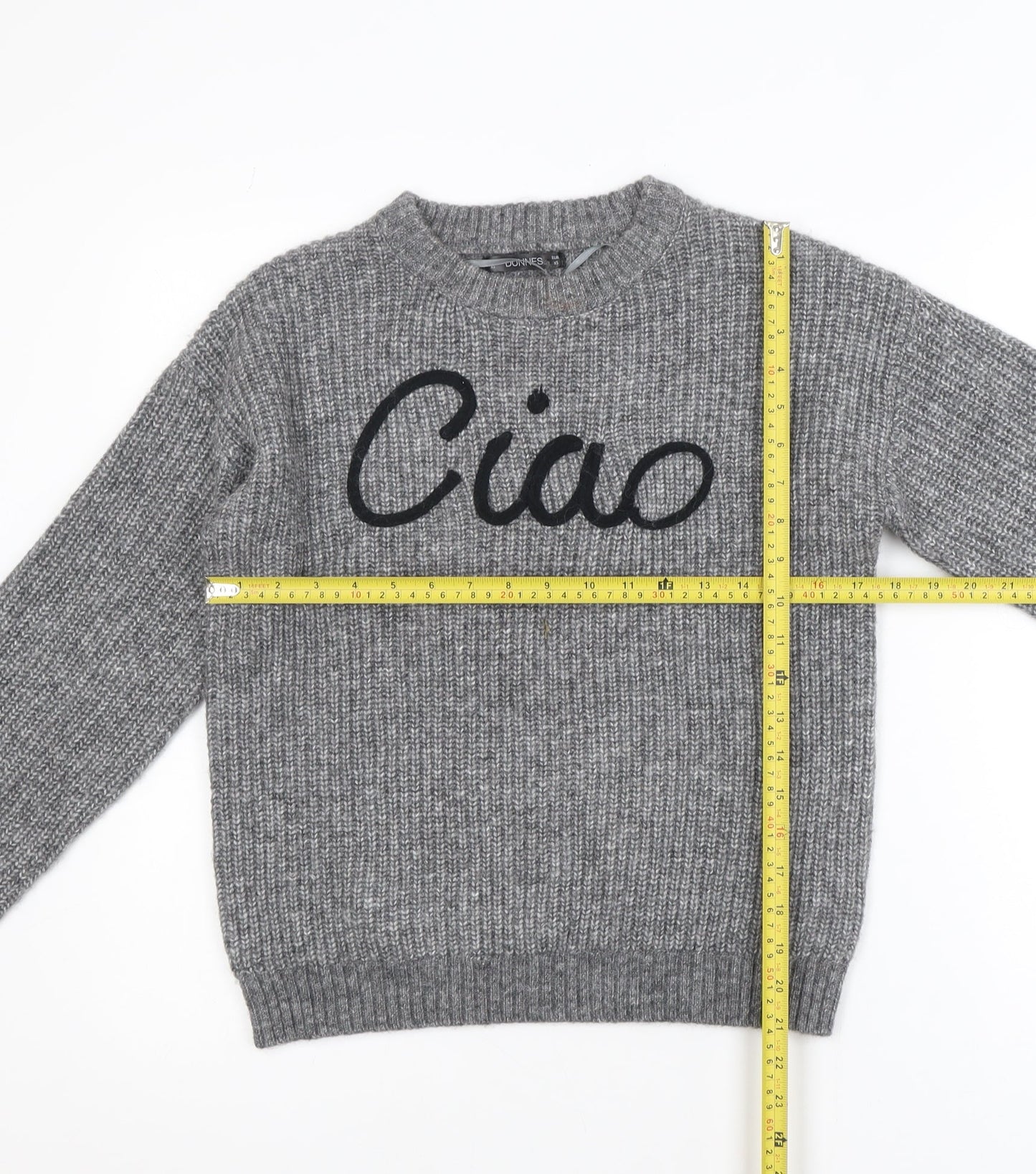 Dunnes Women's Grey 'Ciao' Chunky Knit Pullover Jumper XS