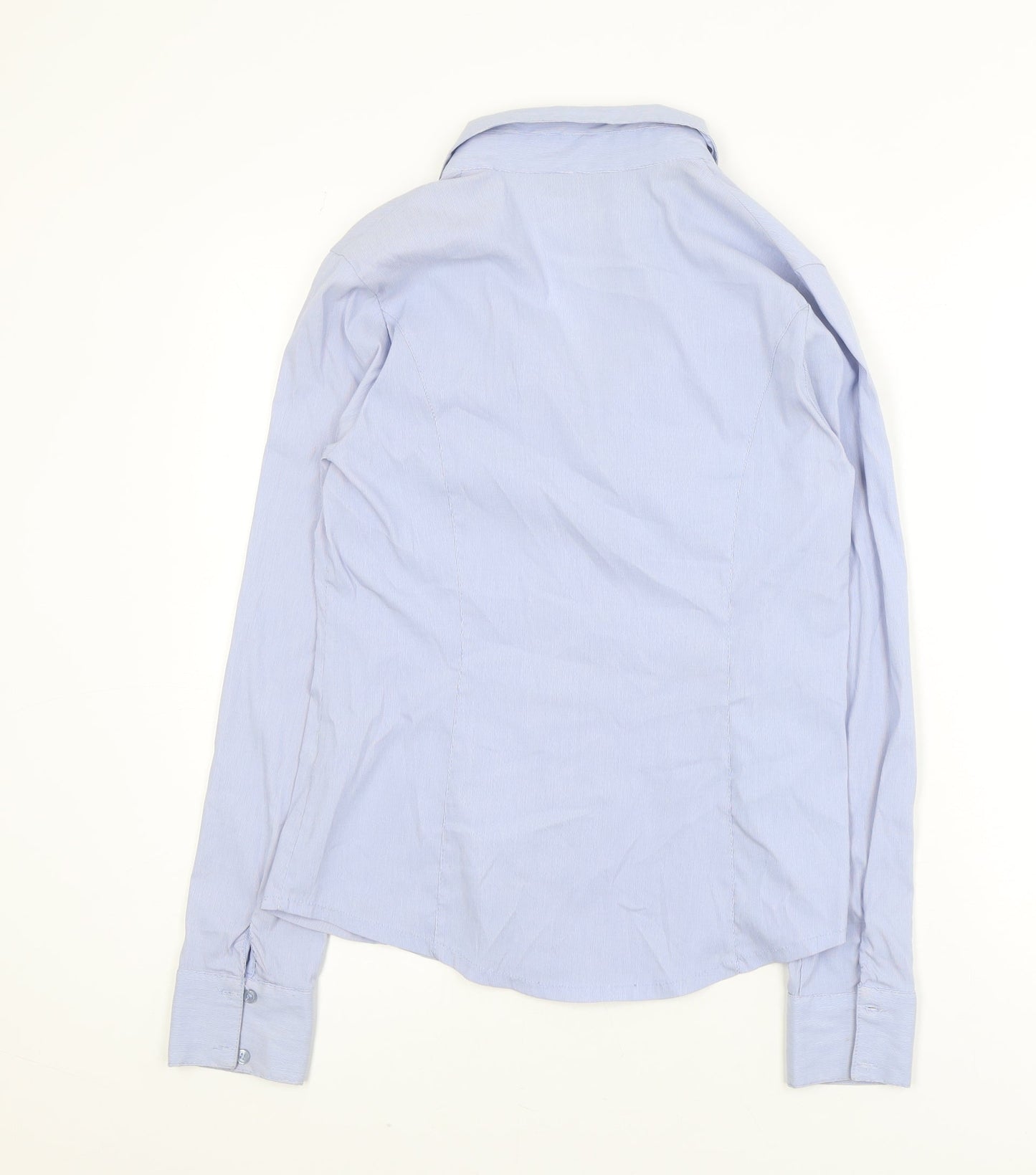 Melya Women Blue Striped Long Sleeve Button-Up Shirt M