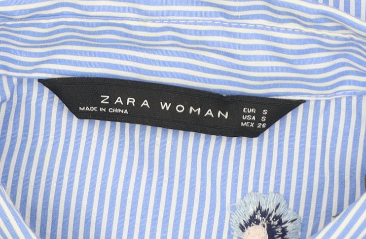 Zara Woman Blue Striped Embroidered Tunic Shirt Women’s Size 8