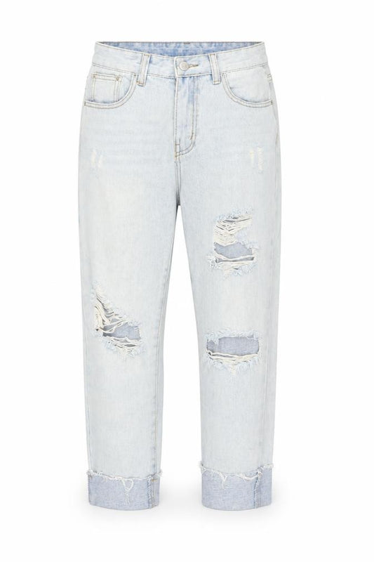 MOMOKROM Womens Blue Distressed Boyfriend Jeans Size 8