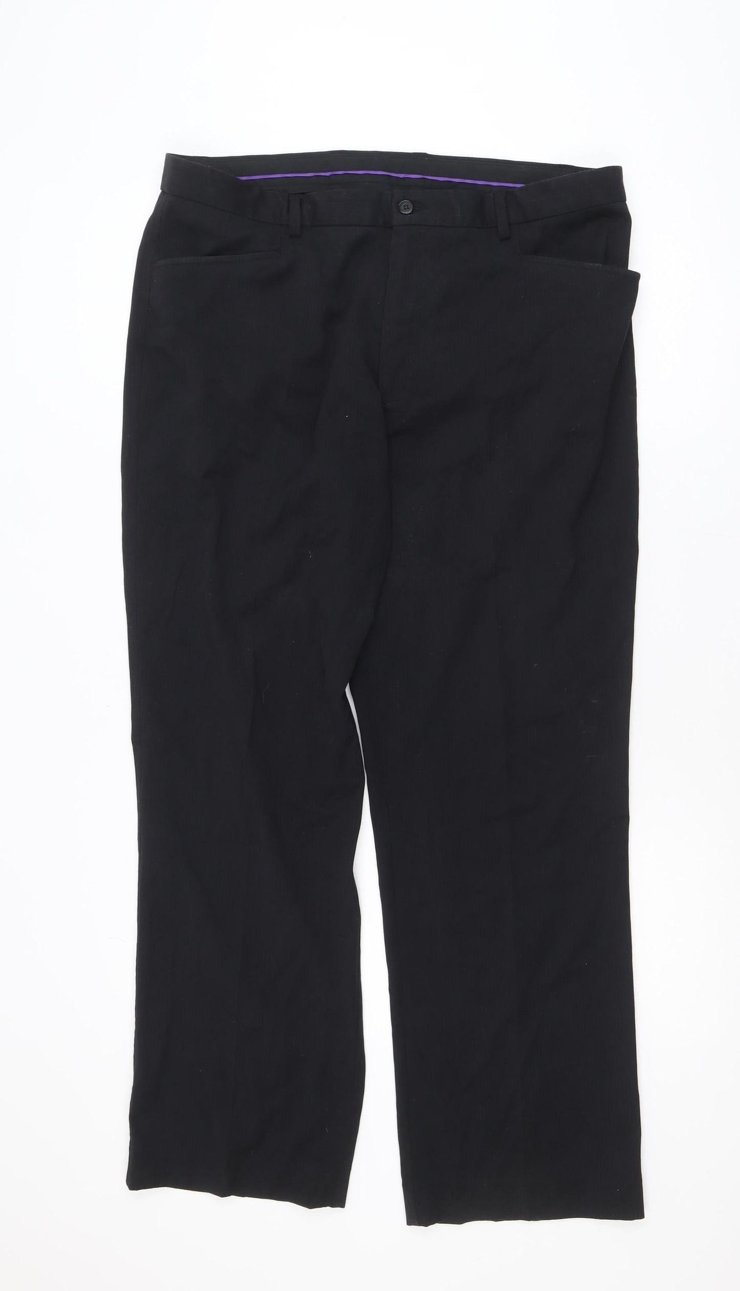 Avenue Men's Black 38R Classic Dress Trousers Polyester Blend