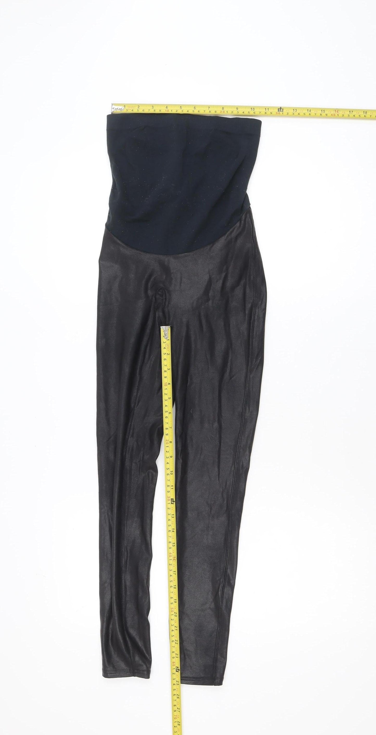 Spanx Women Black Faux Leather Ankle Leggings Size S High Rise