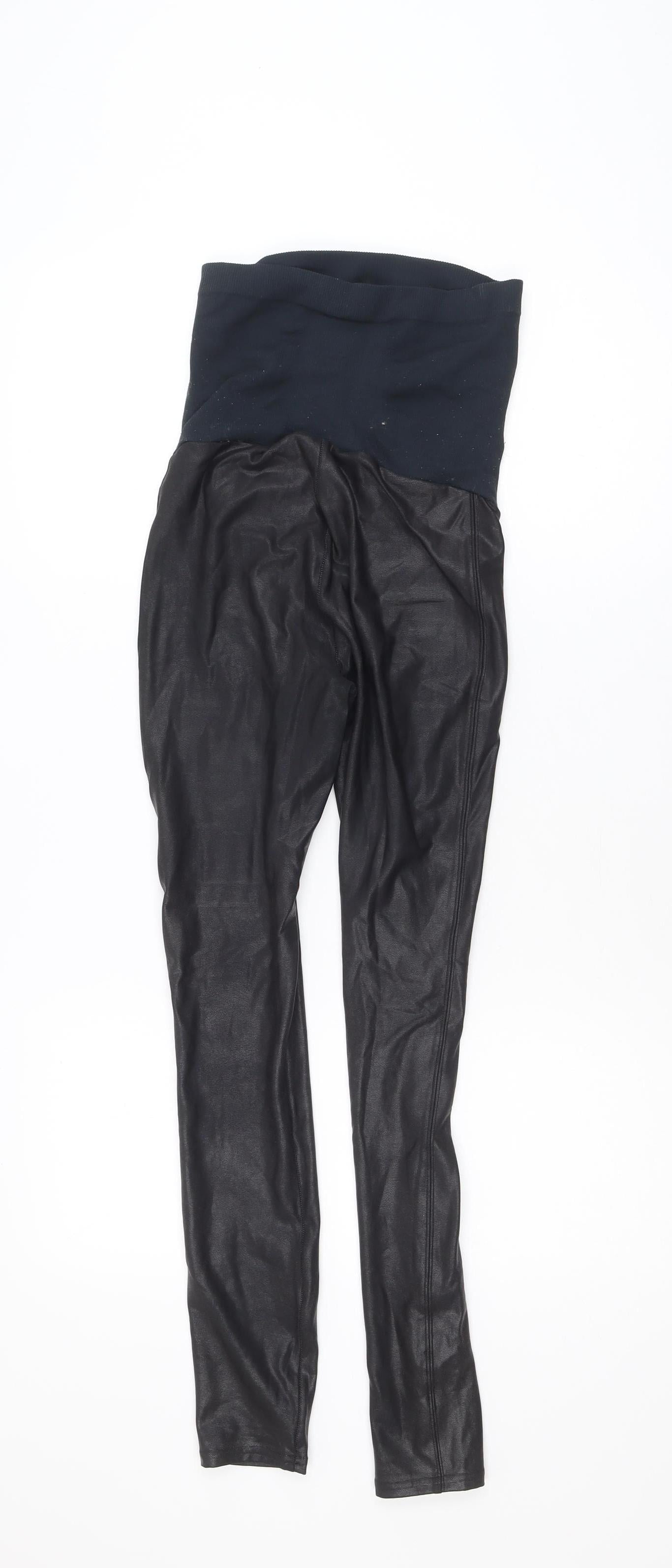Spanx Women Black Faux Leather Ankle Leggings Size S High Rise