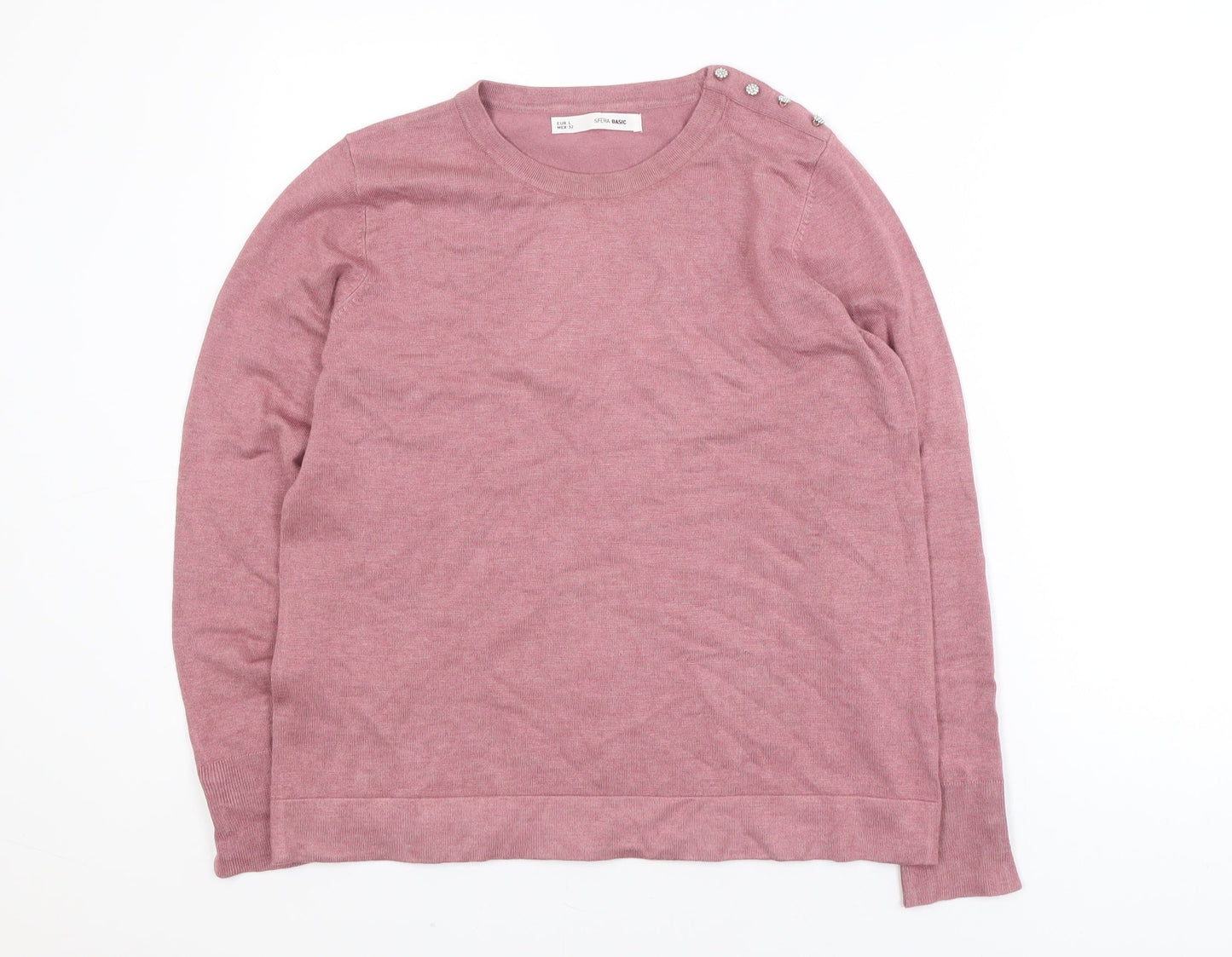 Sfera Women Pink Crew Neck Long Sleeve Button Jumper Size 14