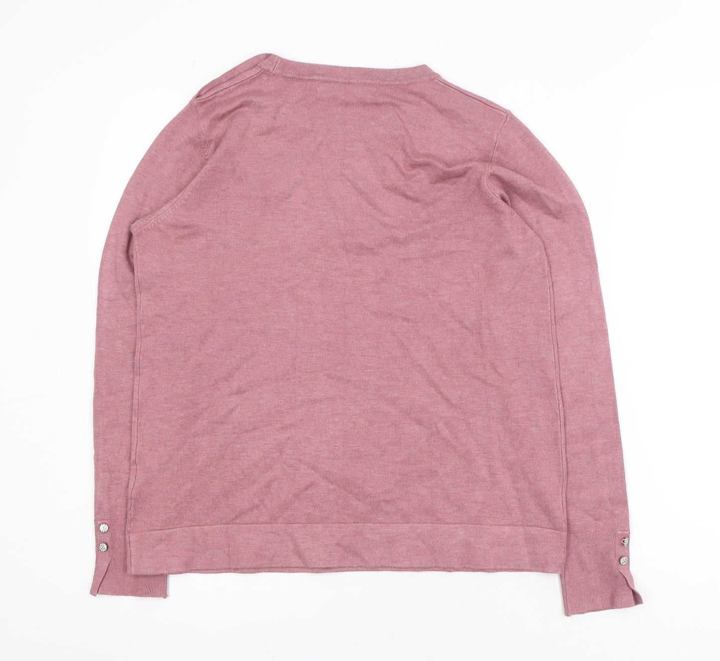 Sfera Women Pink Crew Neck Long Sleeve Button Jumper Size 14